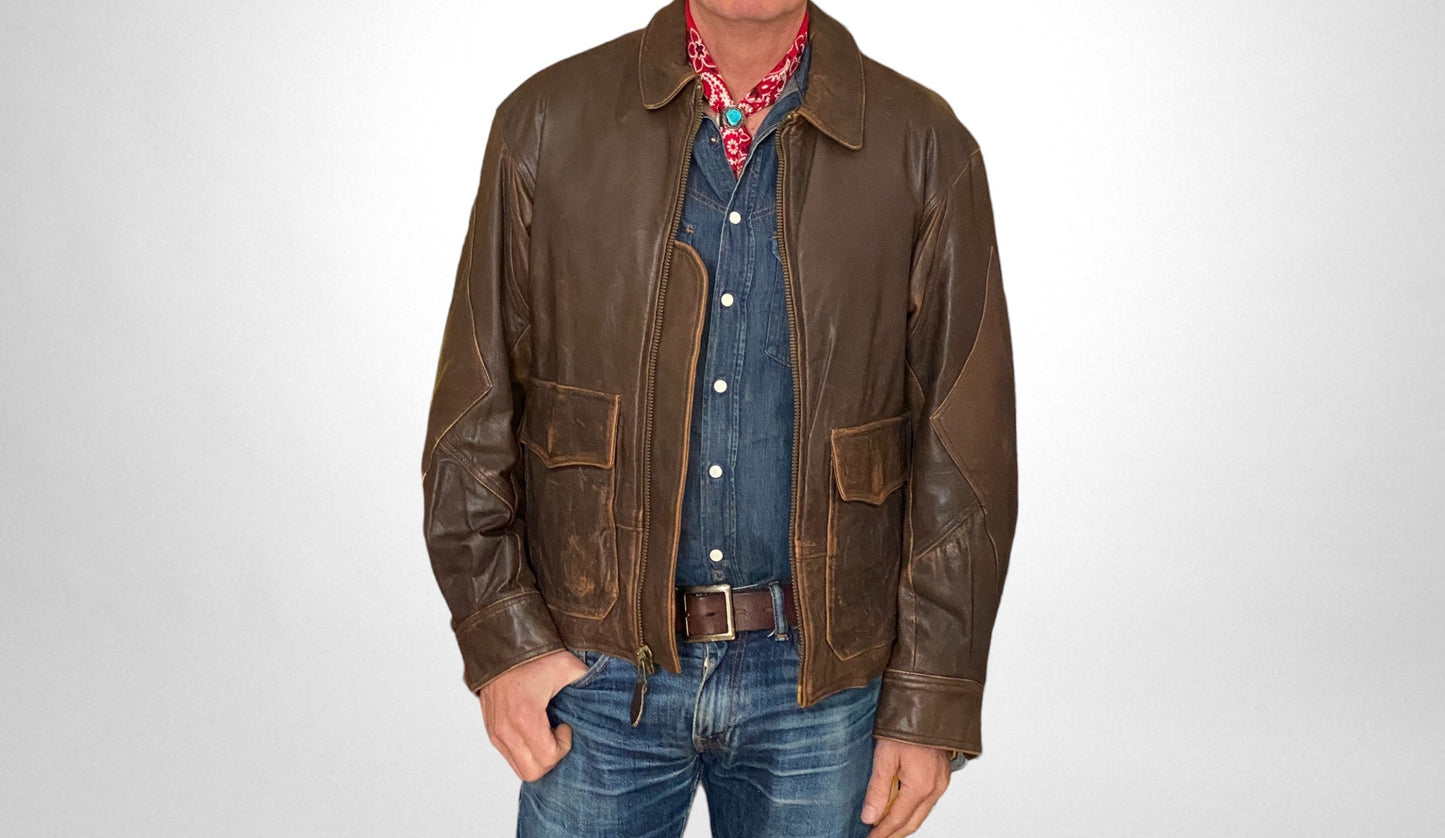 Vintage G-8 type leather jacket, size 44US/54EU - front view. Made in USA by Avirex.