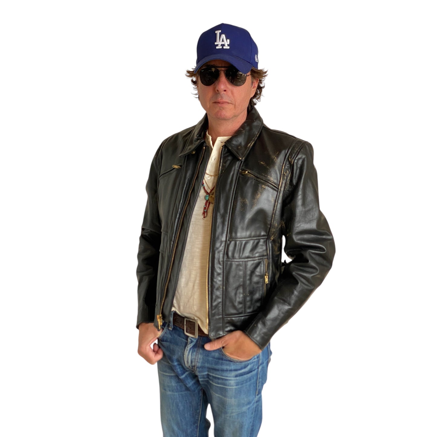 Vintage 70s Heavy Leather Motorcycle Jacket - Size 44 US (54 EU) | USA Vintage BCN