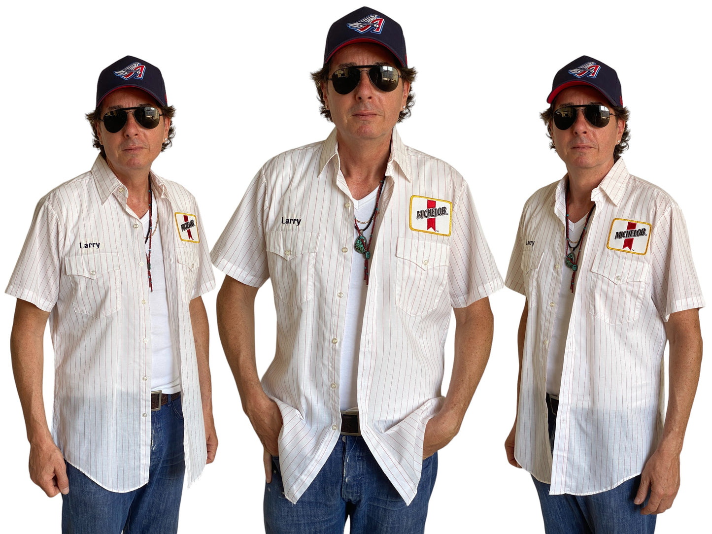 Med. Vintage Budweiser stripe Work shirt Made in USA