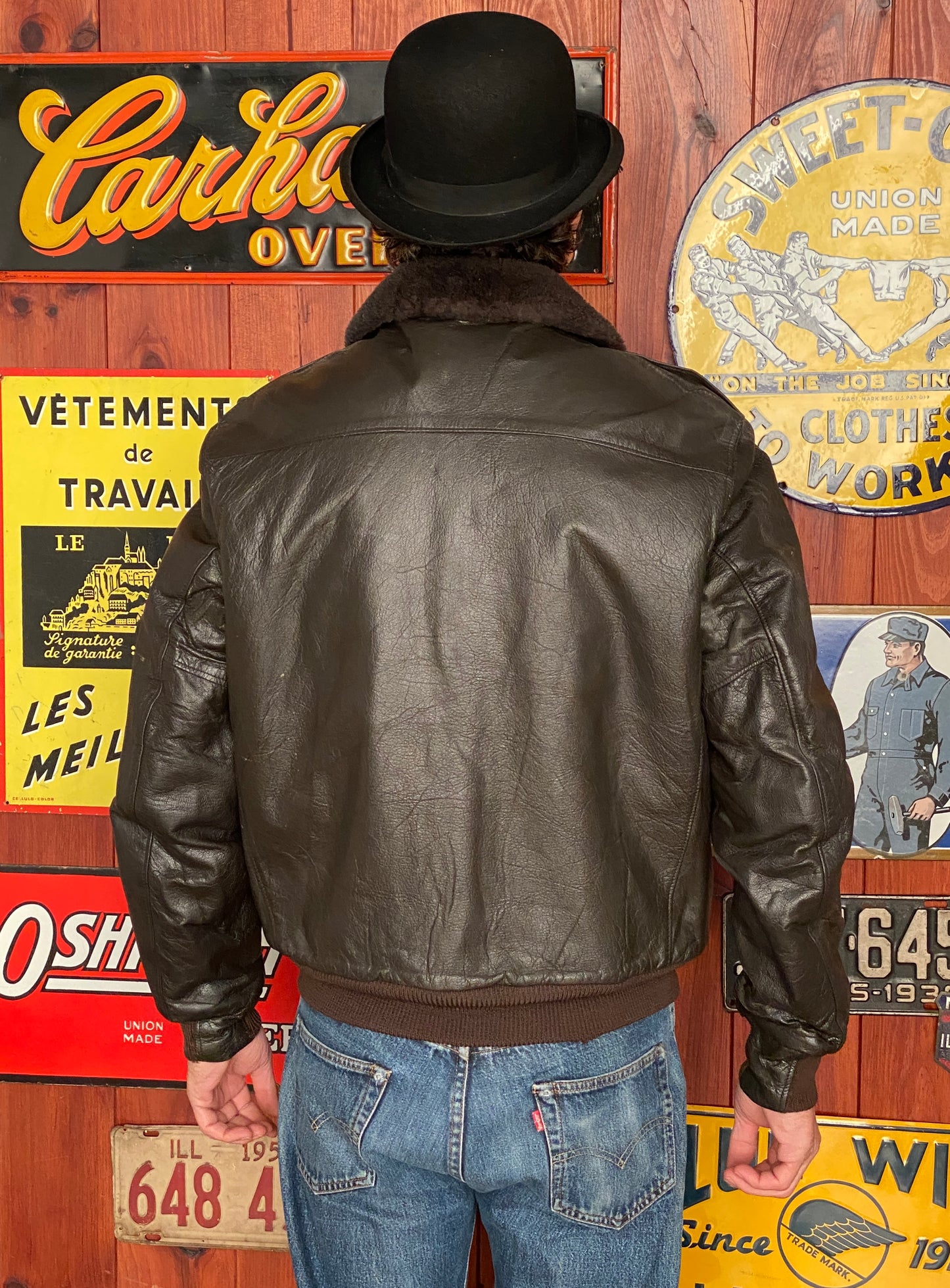 Vintage LL Bean Leather Bomber Flight Jacket - Size 44US (54 EU) | Made in USA Aviator