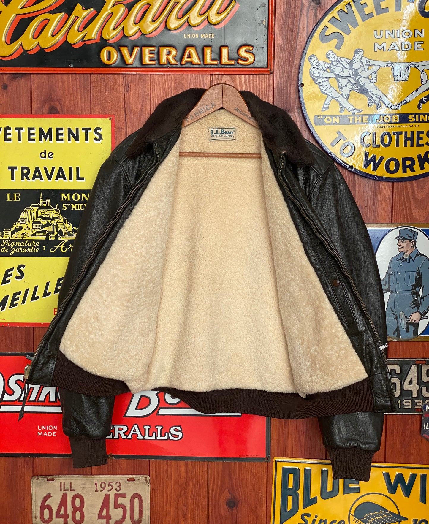 Vintage LL Bean Leather Bomber Flight Jacket - Size 44US (54 EU) | Made in USA Aviator