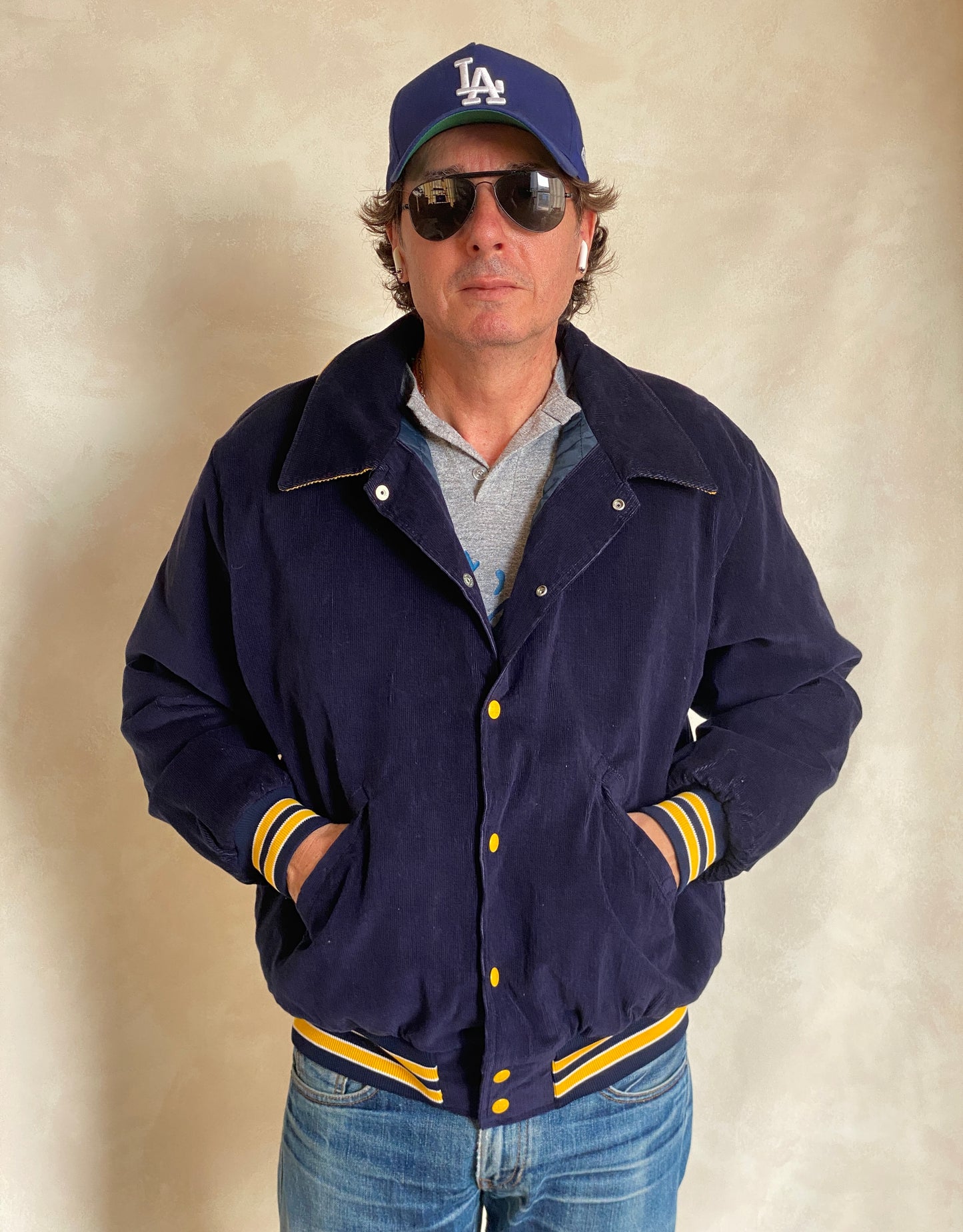 Large. Navy blue Vintage Birdie Corduroy jacket Made in USA