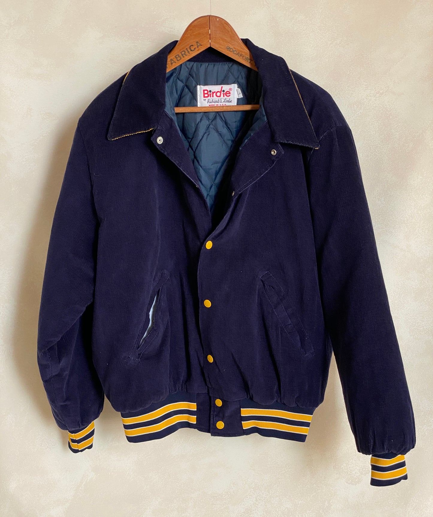 Large. Navy blue Vintage Birdie Corduroy jacket Made in USA