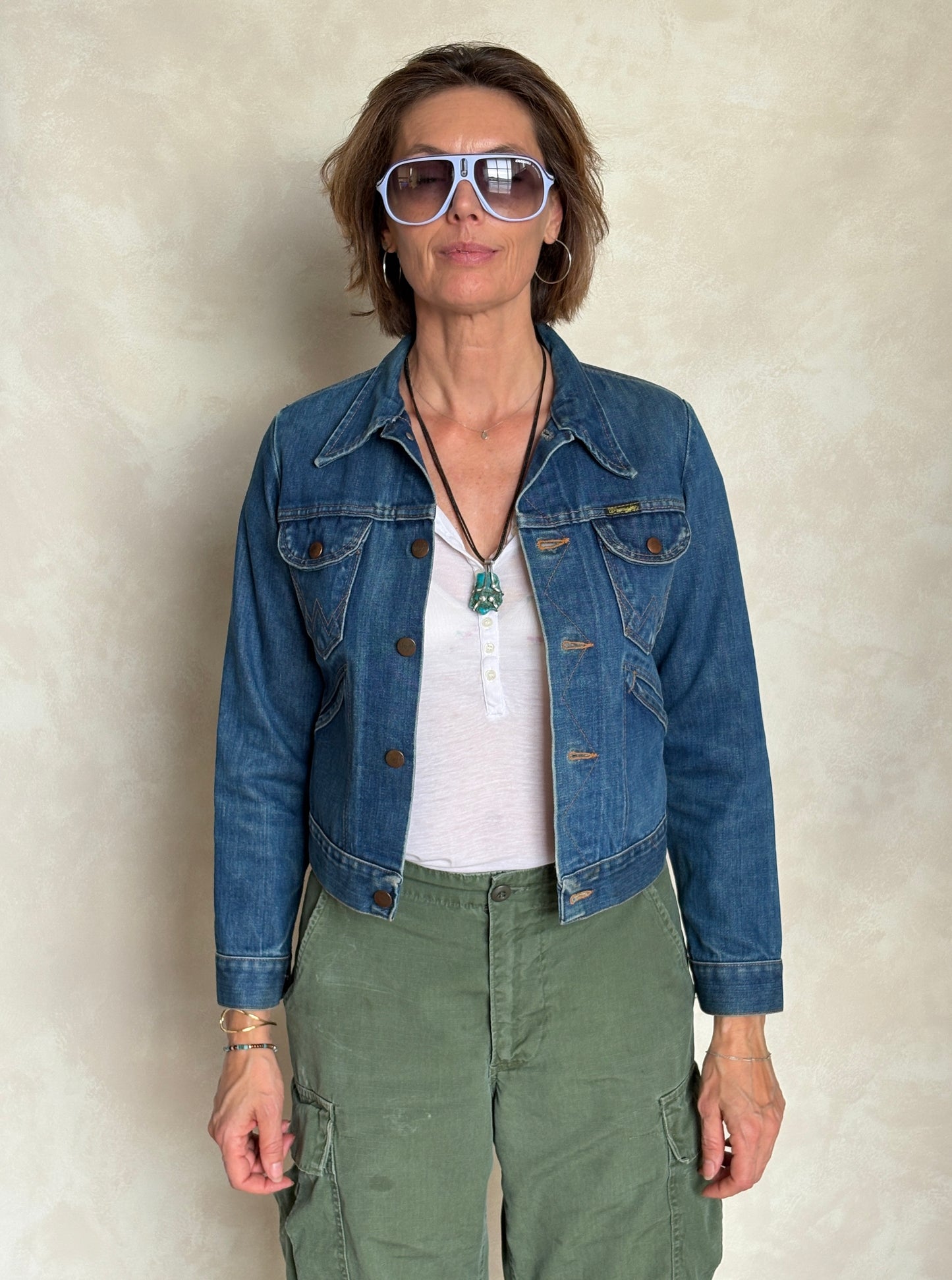 Size 16 . Vintage 70s Wrangler Denim Jacket – 4 Pockets – Made in USA