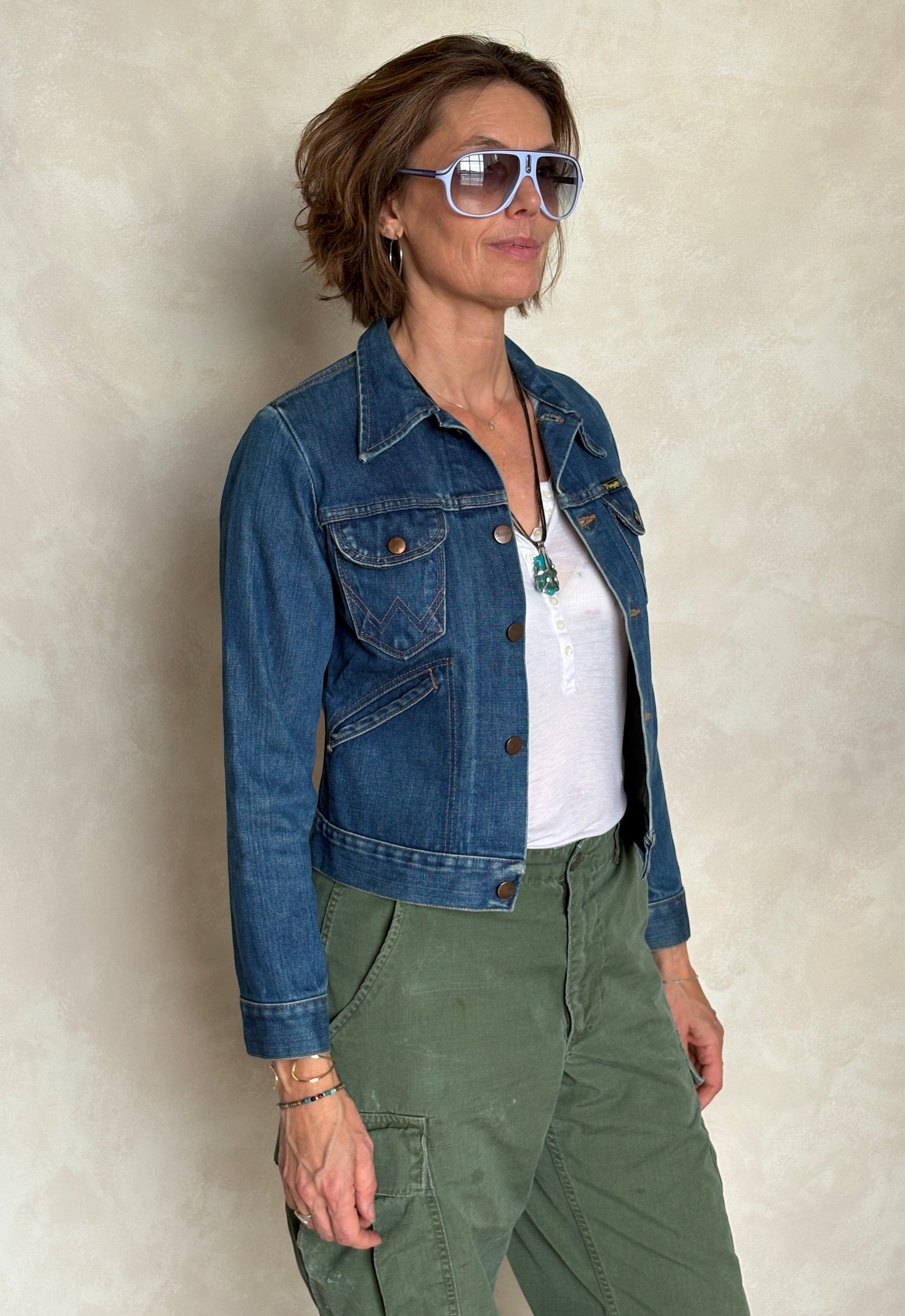 Size 16 . Vintage 70s Wrangler Denim Jacket – 4 Pockets – Made in USA