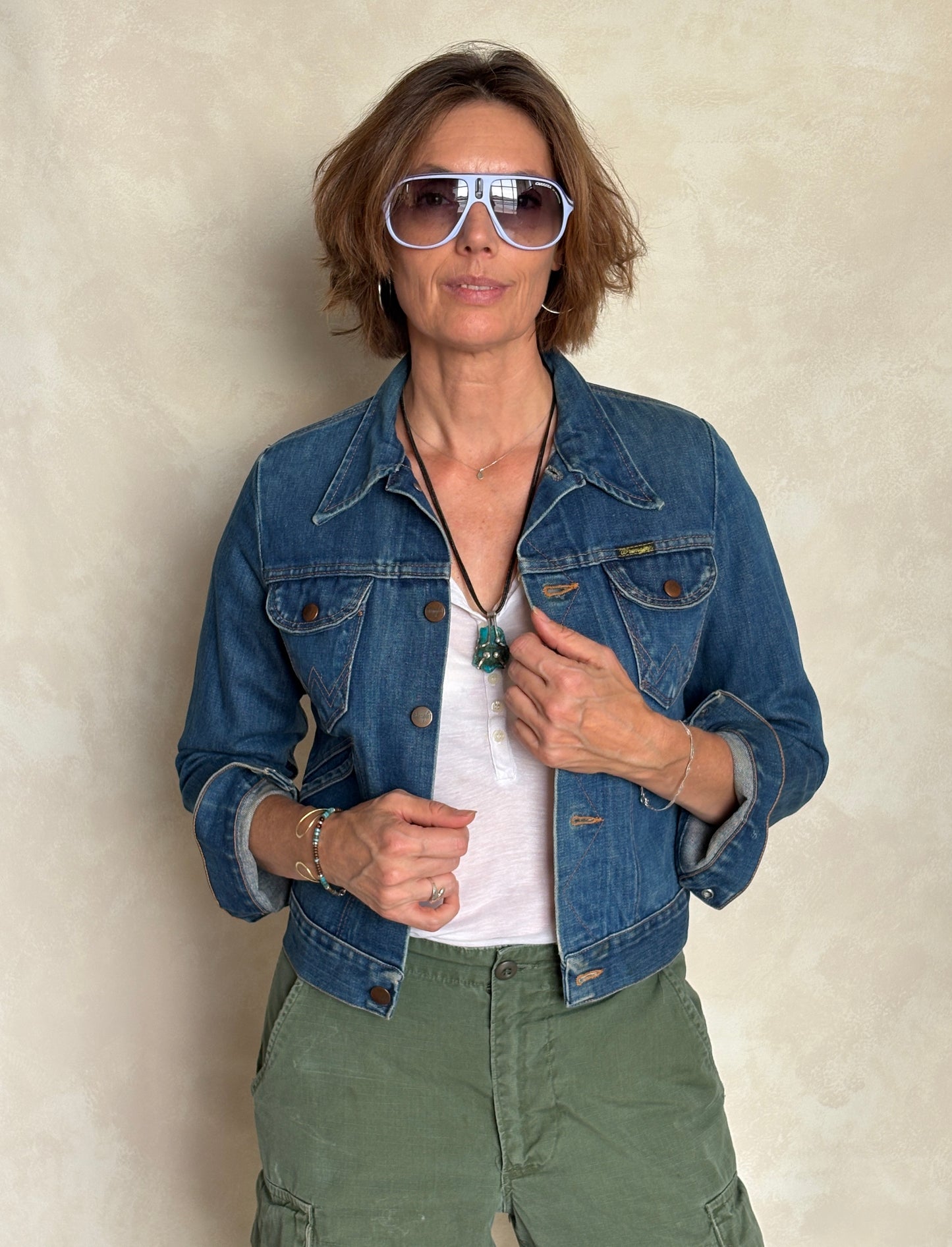 Size 16 . Vintage 70s Wrangler Denim Jacket – 4 Pockets – Made in USA