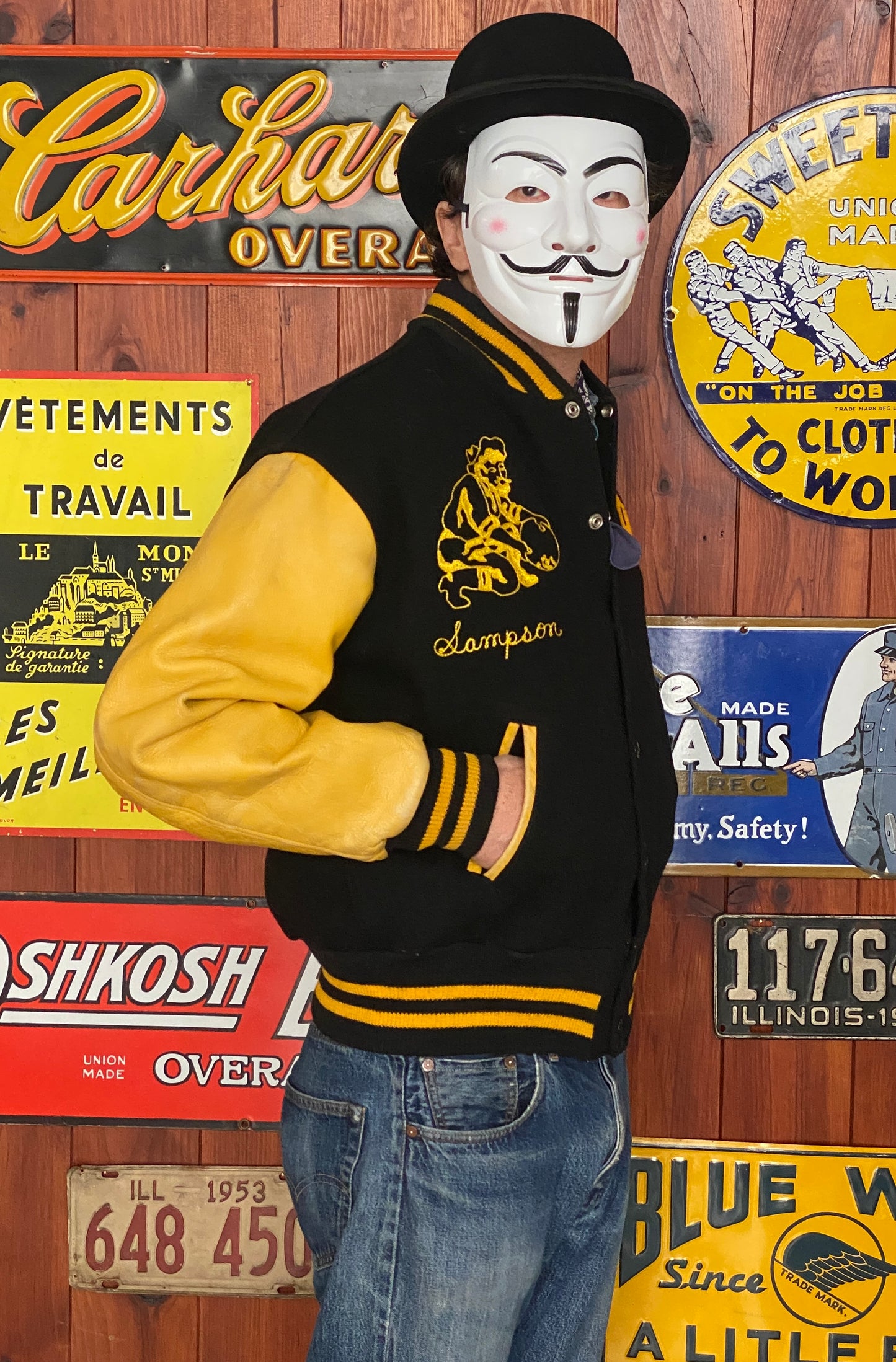 Vintage 1964 varsity jacket from Wainwright, Alaska, size 44 - front view.
