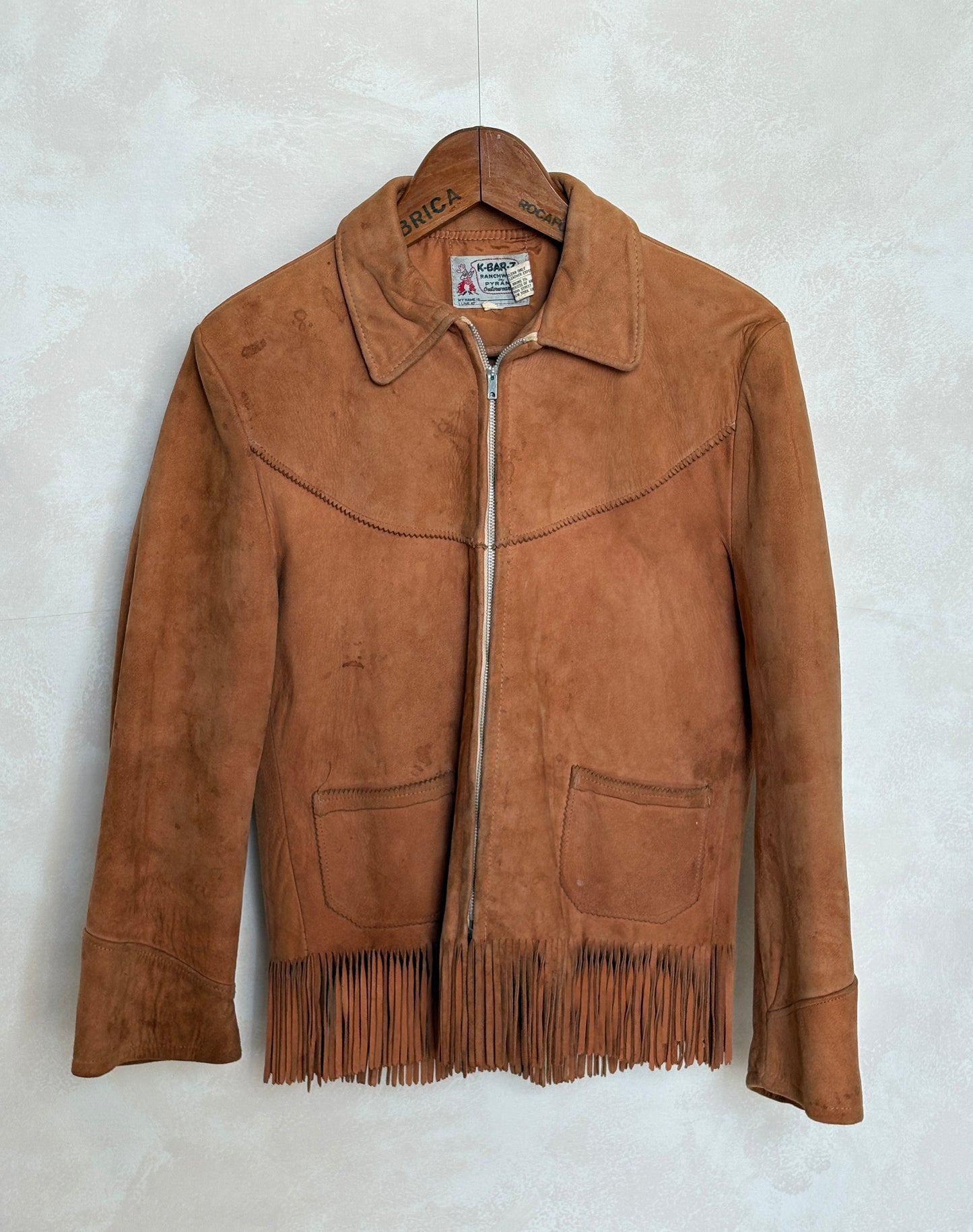 60s Distress women western suede fringe jacket Size 38US