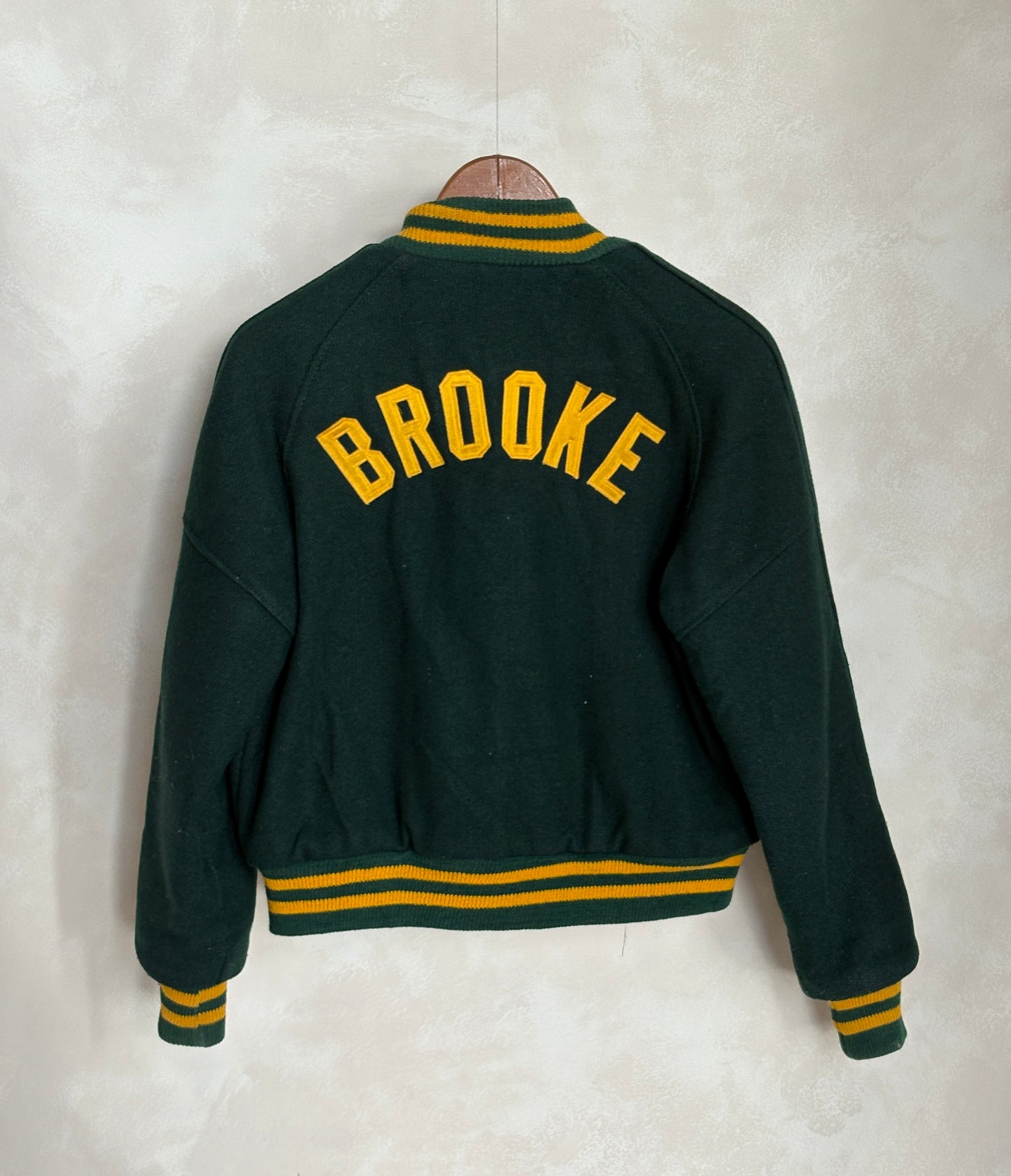 Size 18. Green Vintage 70s varsity jacket Made in USA