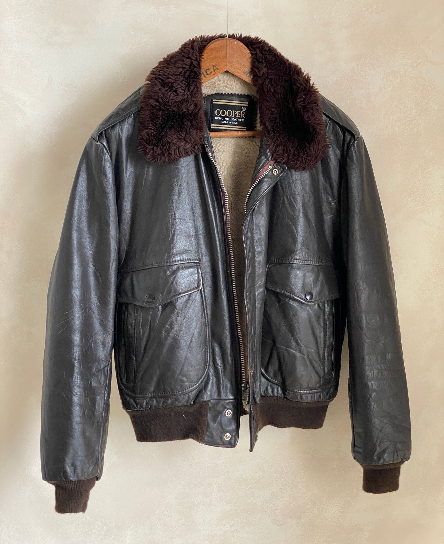 Vintage Cooper Leather Bomber Flight Jacket Aviator - Size 42 US Reg (52 EU), Made in USA