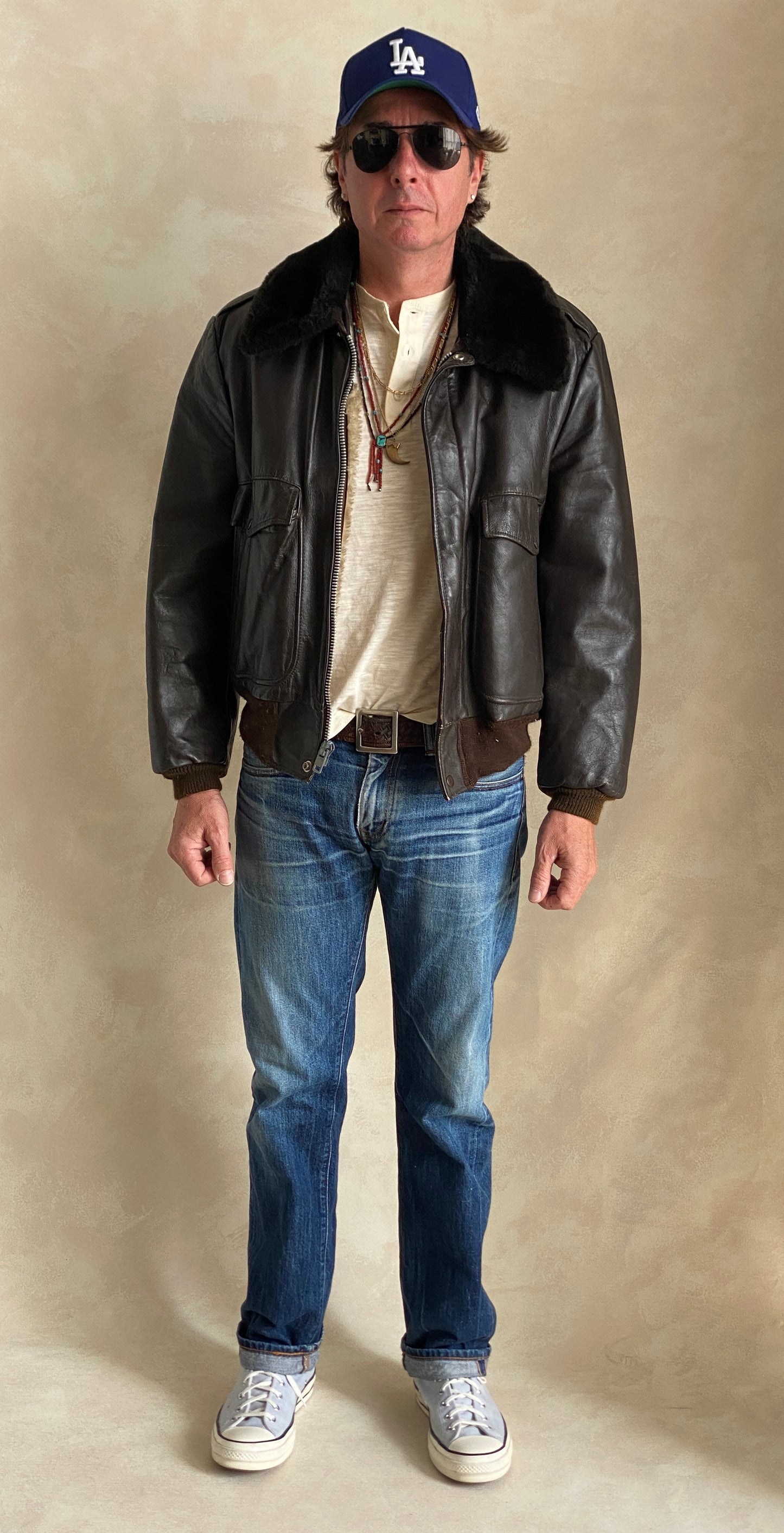 80s Vintage Leather Bomber Flight Jacket Aviator Size 42US Reg (52EU) – Made in USA