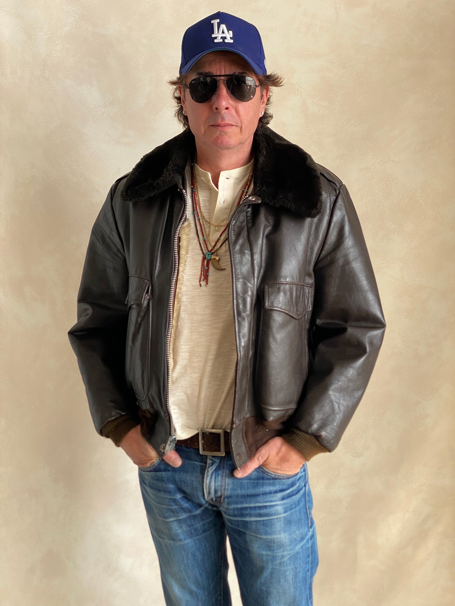 80s Vintage Leather Bomber Flight Jacket Aviator Size 42US Reg (52EU) – Made in USA