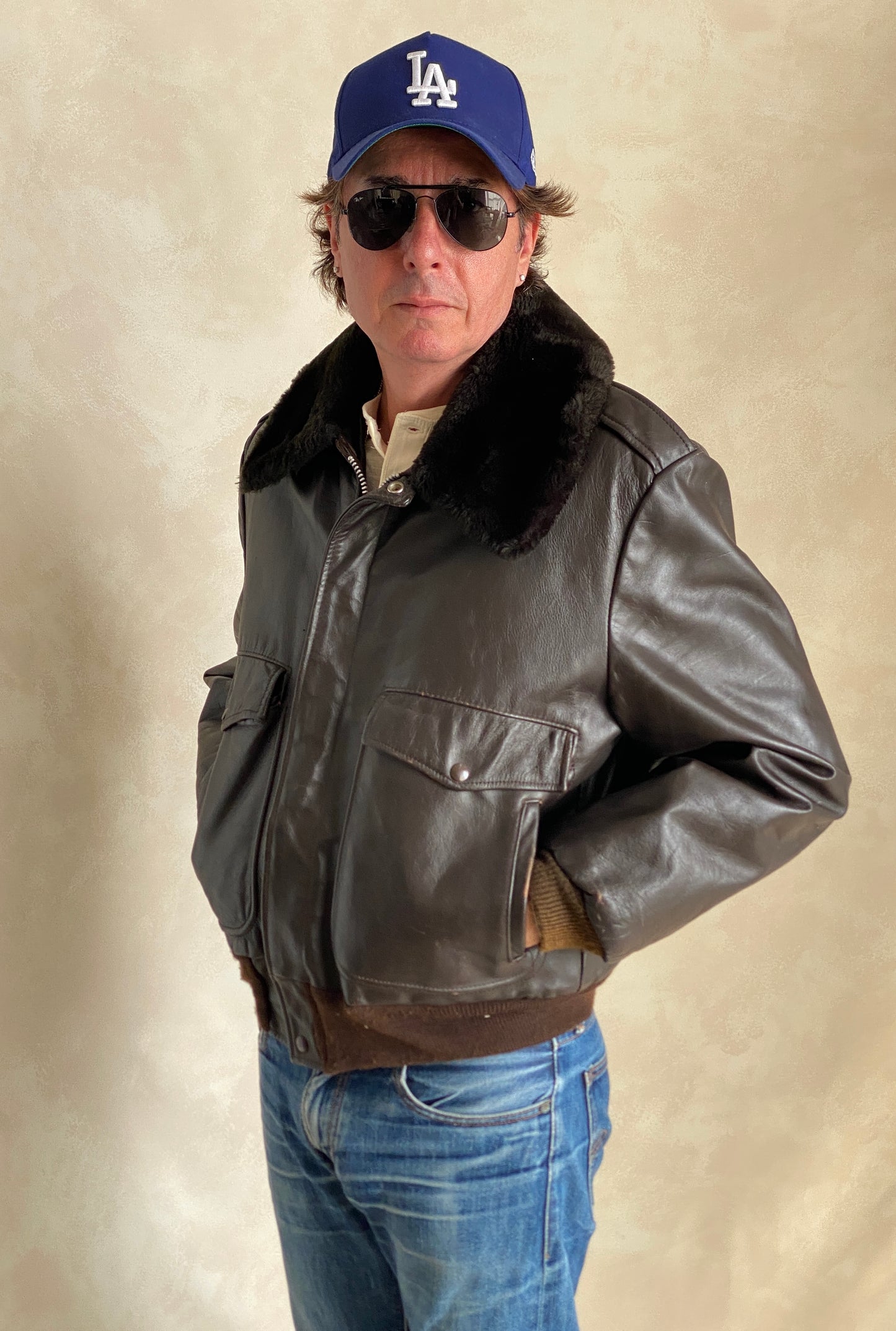 80s Vintage Leather Bomber Flight Jacket Aviator Size 42US Reg (52EU) – Made in USA