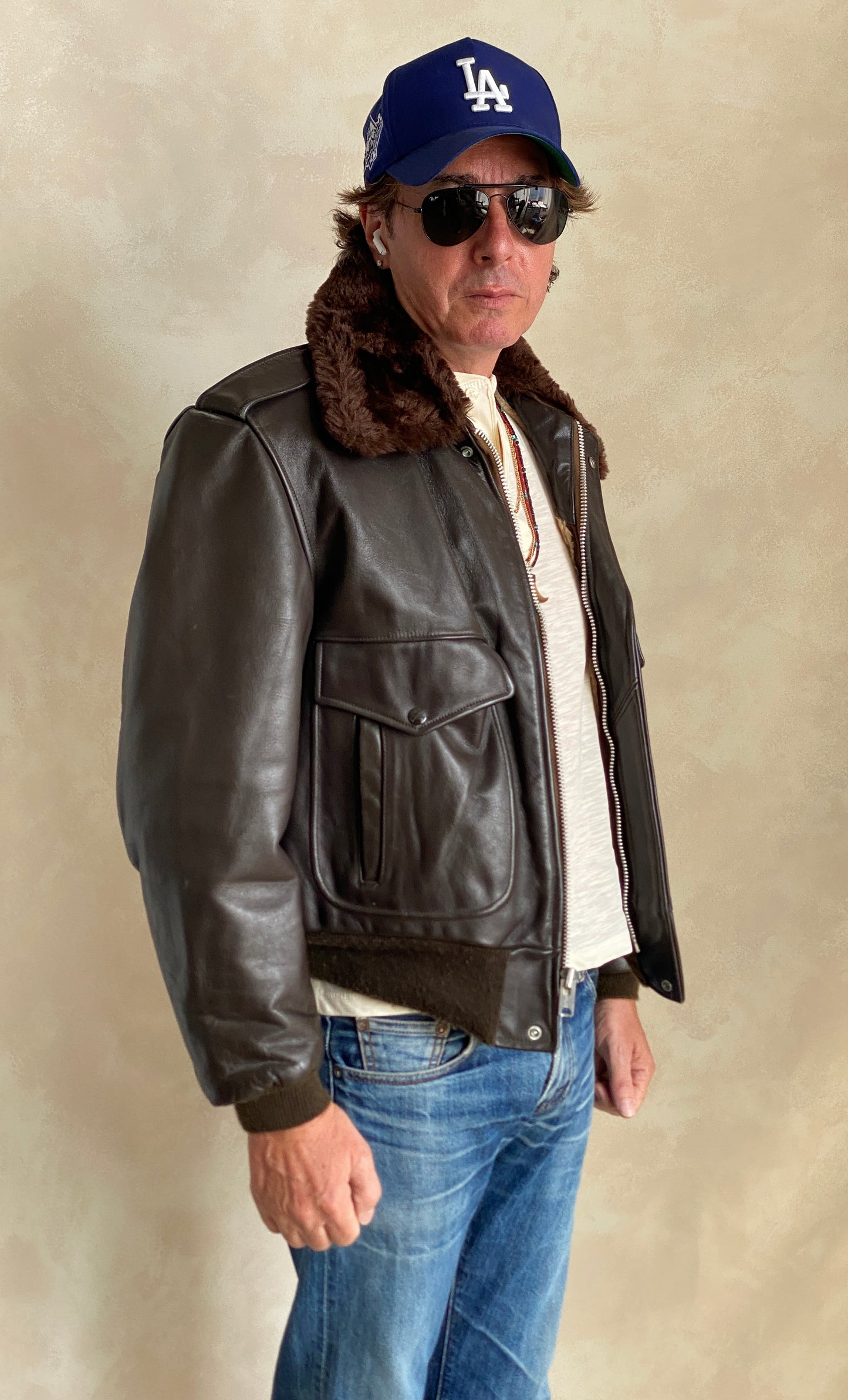 Golden Fleece Size 44 Vintage Leather Bomber Jacket - Made in USA