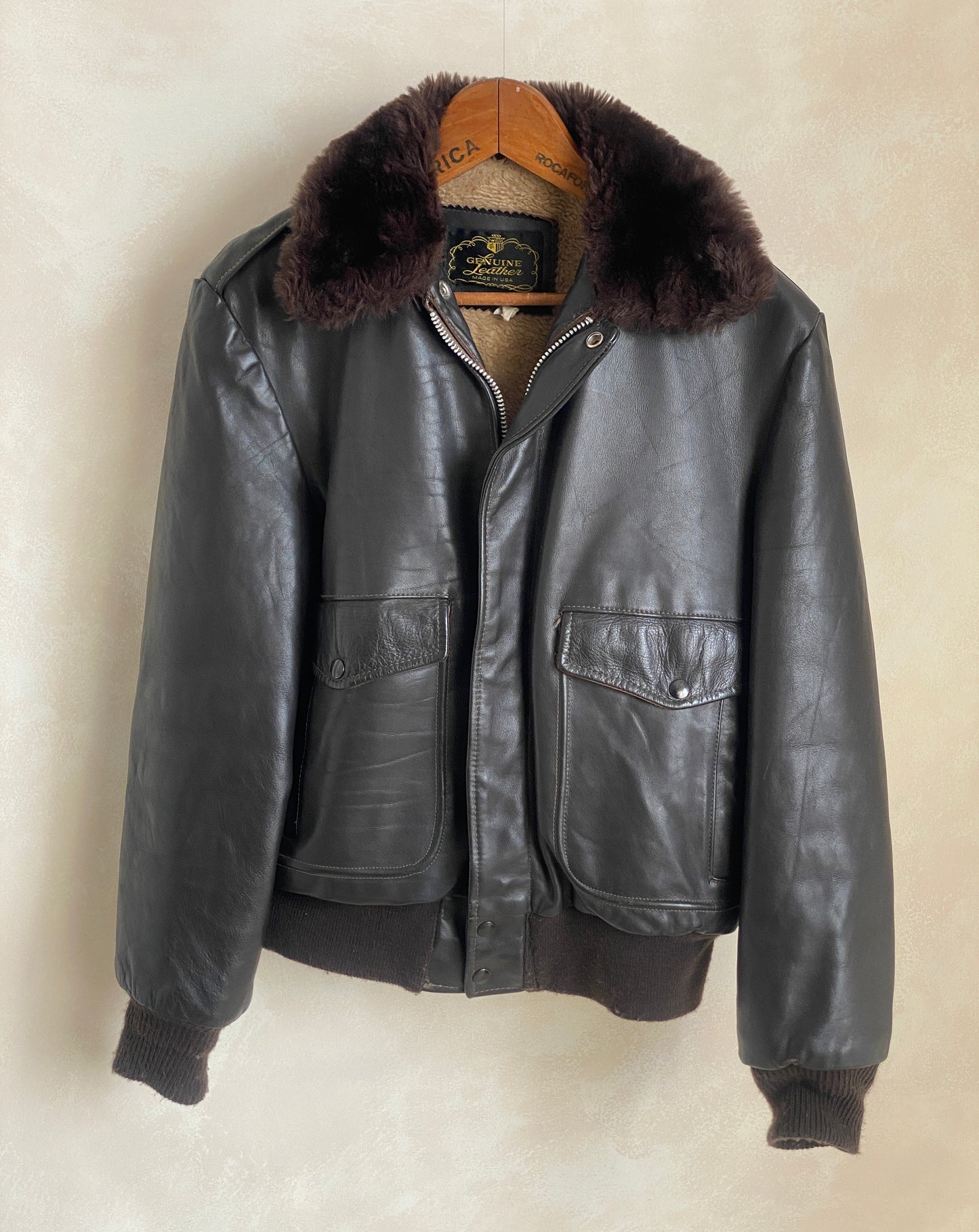 Size 40US (50EU) Vintage Leather Bomber Flight Jacket, Aviator G-1, Made in USA - Classic Aviation Collectible
