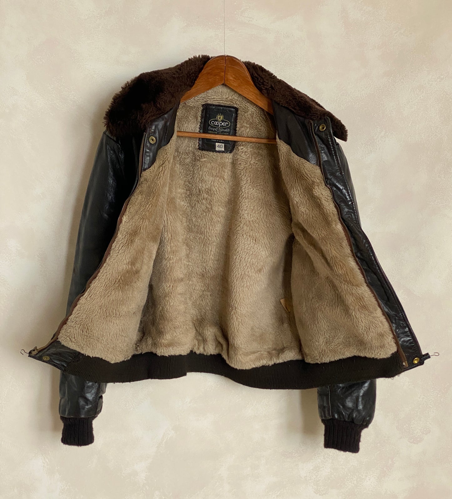 Size 40US Reg (50EU). Vintage leather bomber Flight Jacket Made in USA by Cooper