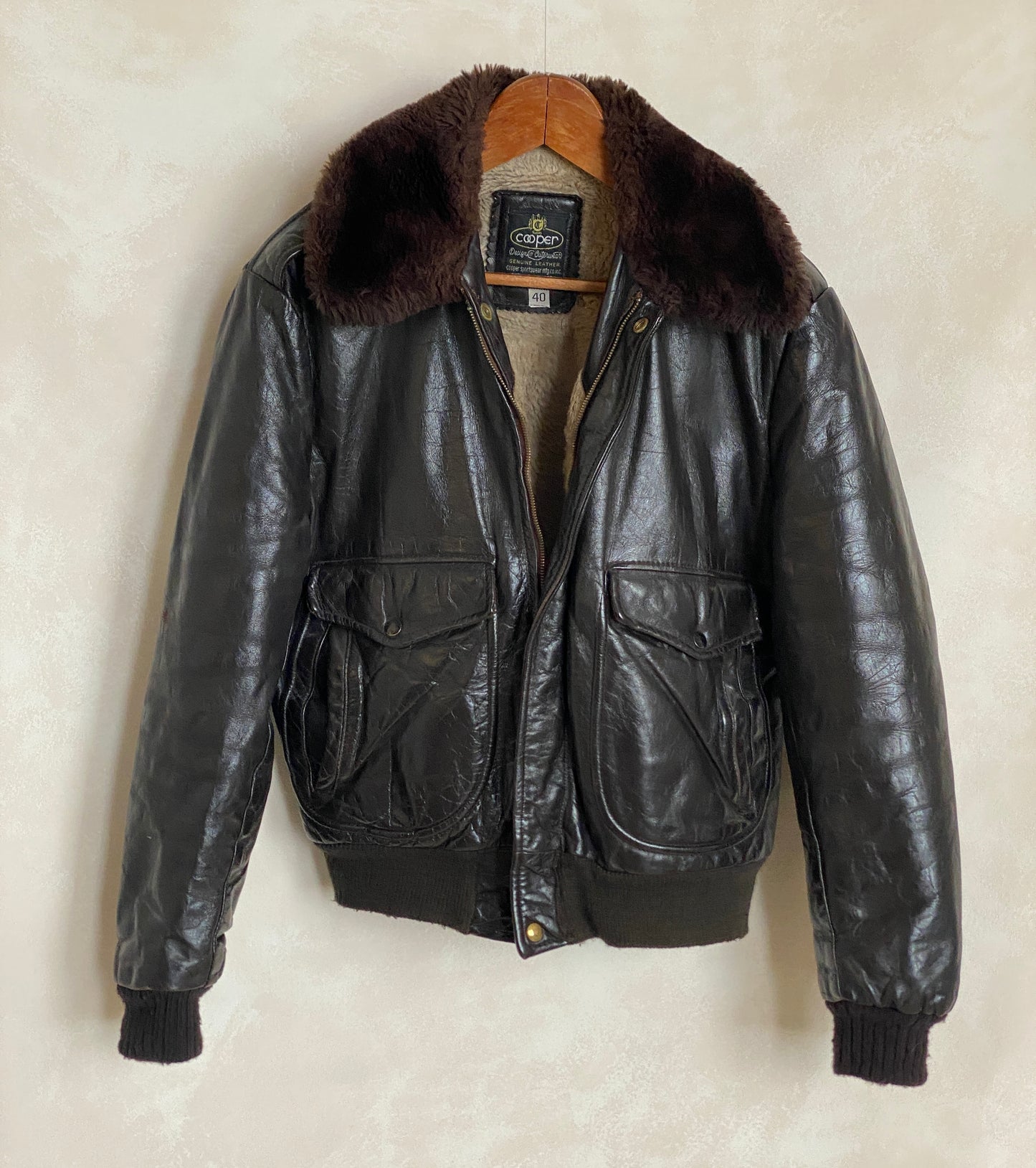 Size 40US Reg (50EU). Vintage leather bomber Flight Jacket Made in USA by Cooper