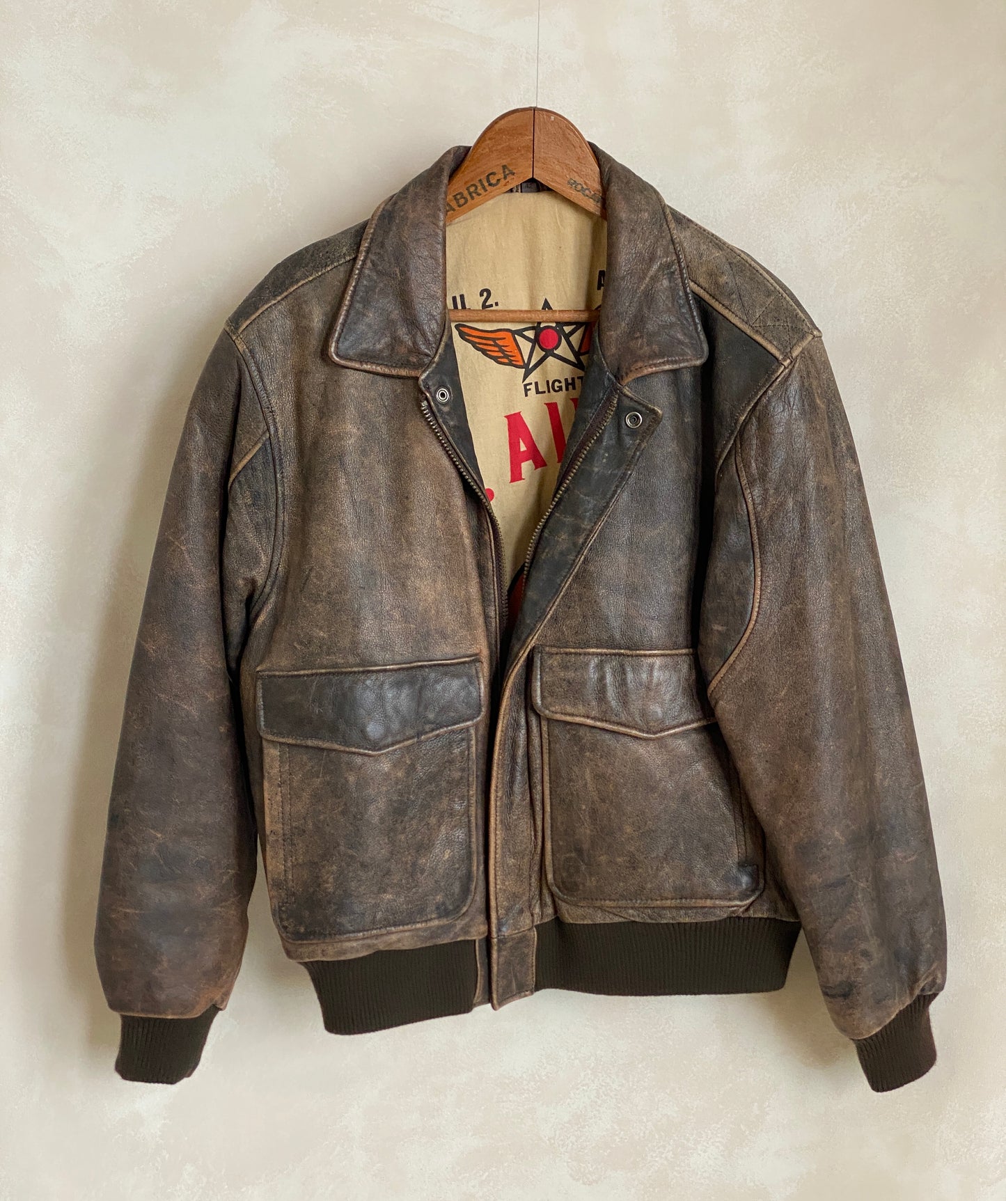 Size 42US Reg (52EU). Vintage leather bomber Flight Jacket Aviator