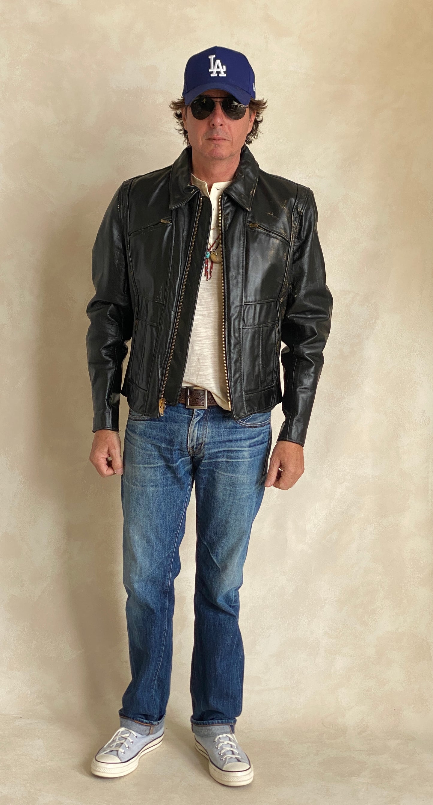 Vintage 70s Heavy Leather Motorcycle Jacket - Size 44 US (54 EU) | USA Vintage BCN