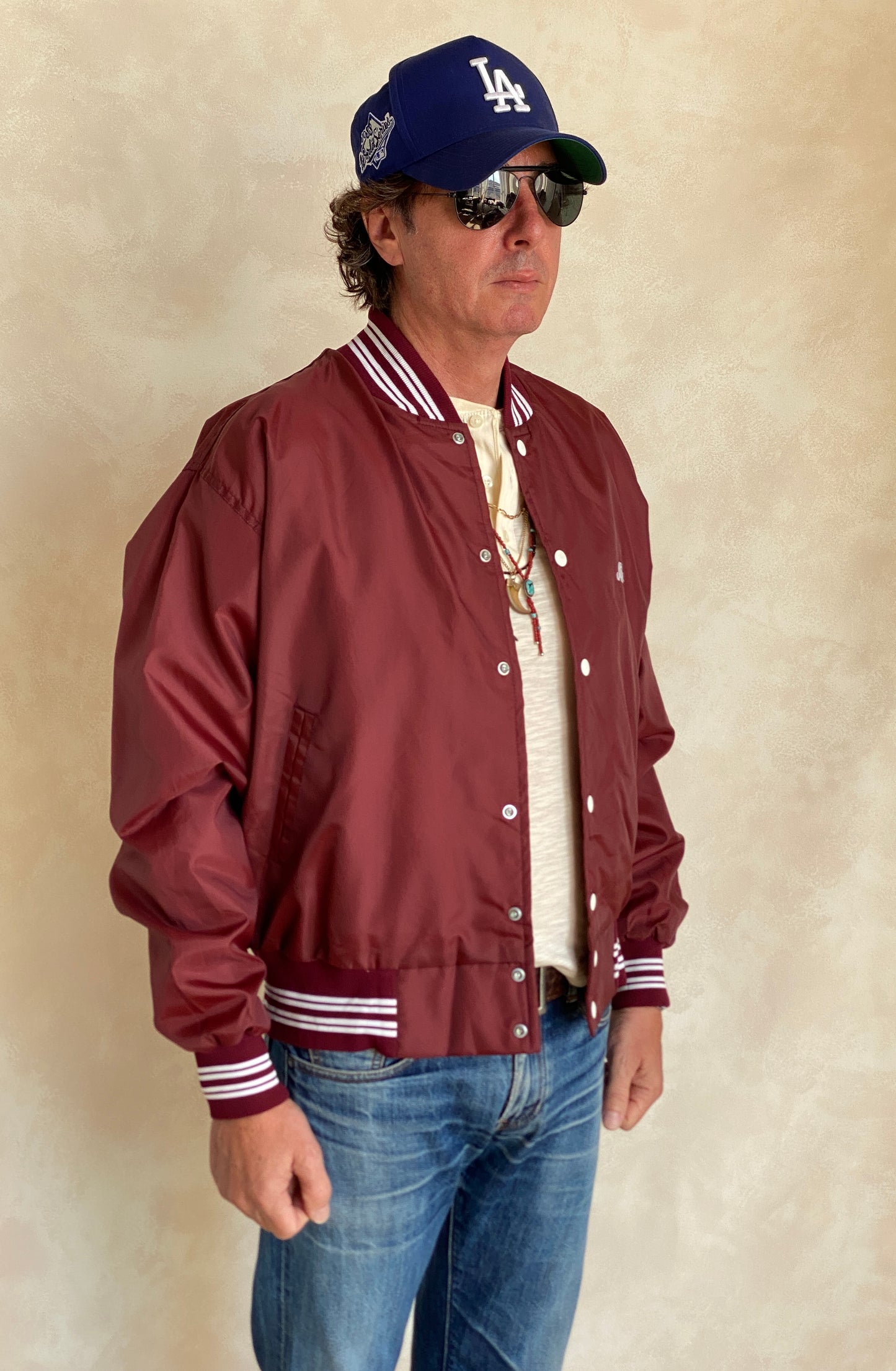 Large. 1991 Vintage Nylon track jacket / Varsity. Made in USA