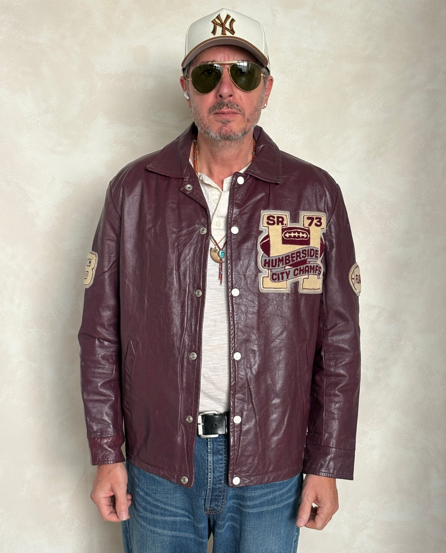 Size 42US / 52EU Vintage 1973 Humberside Collegiate Varsity Leather Jacket — Canadian High School Football — City Champs — Made in Canada