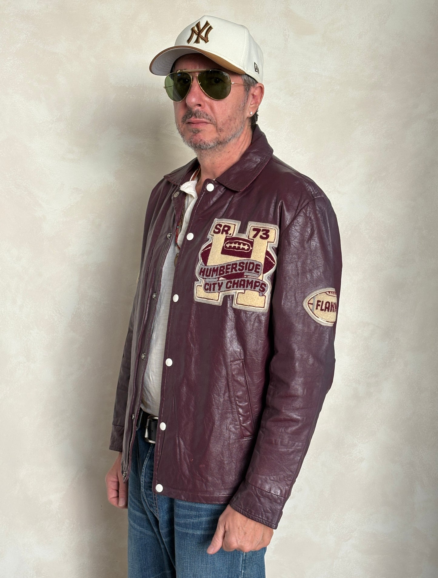 Size 42US / 52EU Vintage 1973 Humberside Collegiate Varsity Leather Jacket — Canadian High School Football — City Champs — Made in Canada