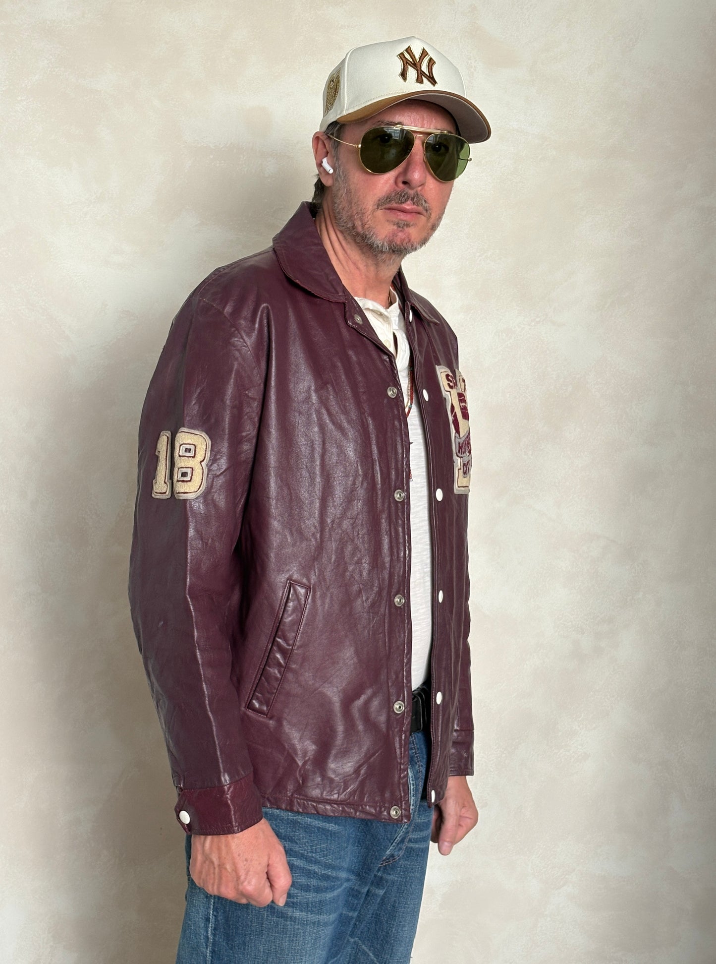 Size 42US / 52EU Vintage 1973 Humberside Collegiate Varsity Leather Jacket — Canadian High School Football — City Champs — Made in Canada