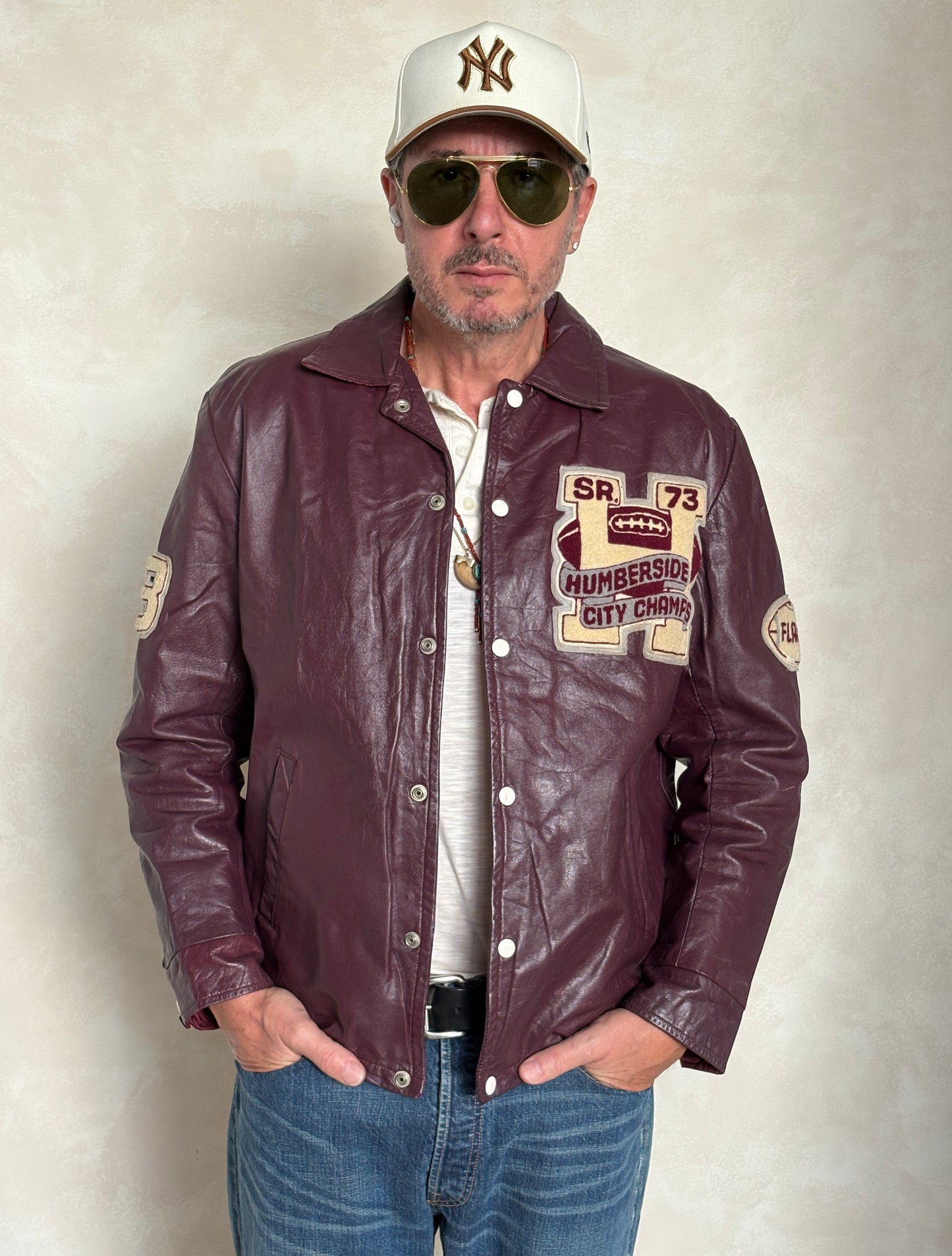 Size 42US / 52EU Vintage 1973 Humberside Collegiate Varsity Leather Jacket — Canadian High School Football — City Champs — Made in Canada