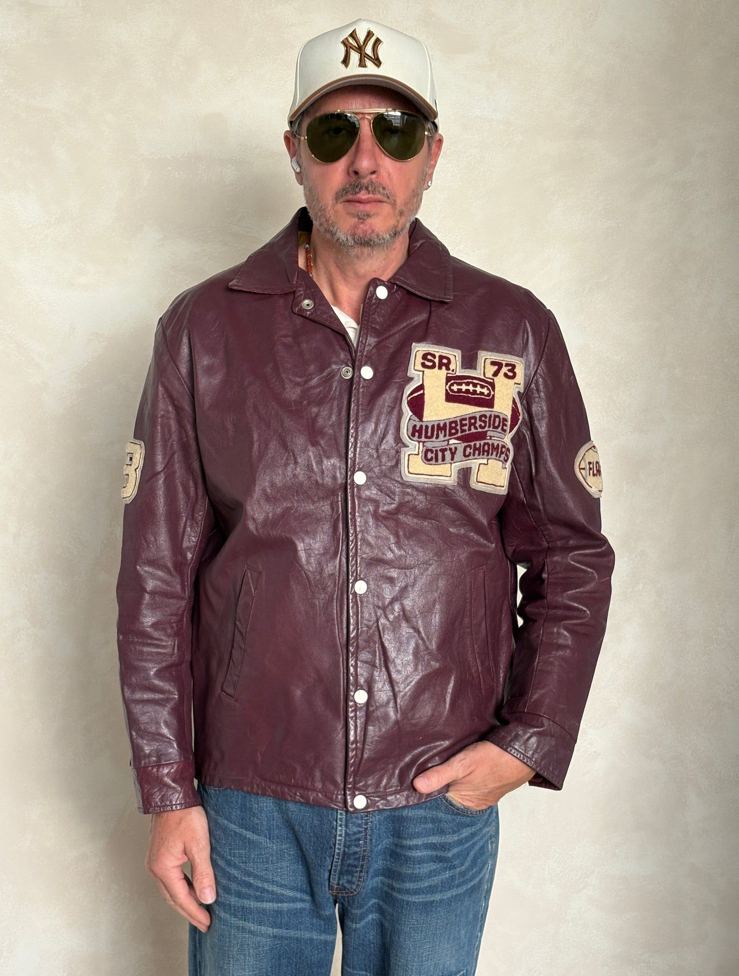 Size 42US / 52EU Vintage 1973 Humberside Collegiate Varsity Leather Jacket — Canadian High School Football — City Champs — Made in Canada