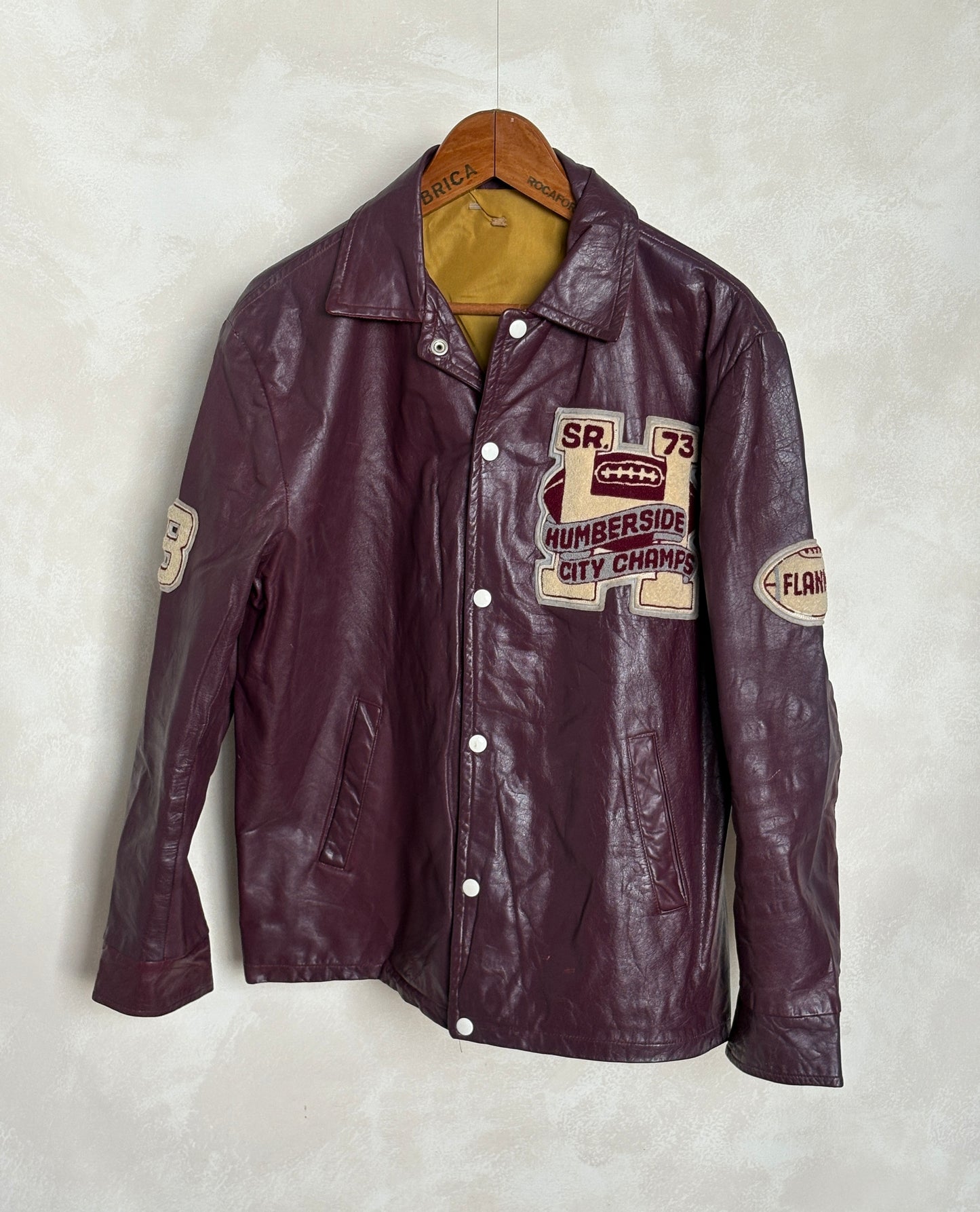 Size 42US / 52EU Vintage 1973 Humberside Collegiate Varsity Leather Jacket — Canadian High School Football — City Champs — Made in Canada