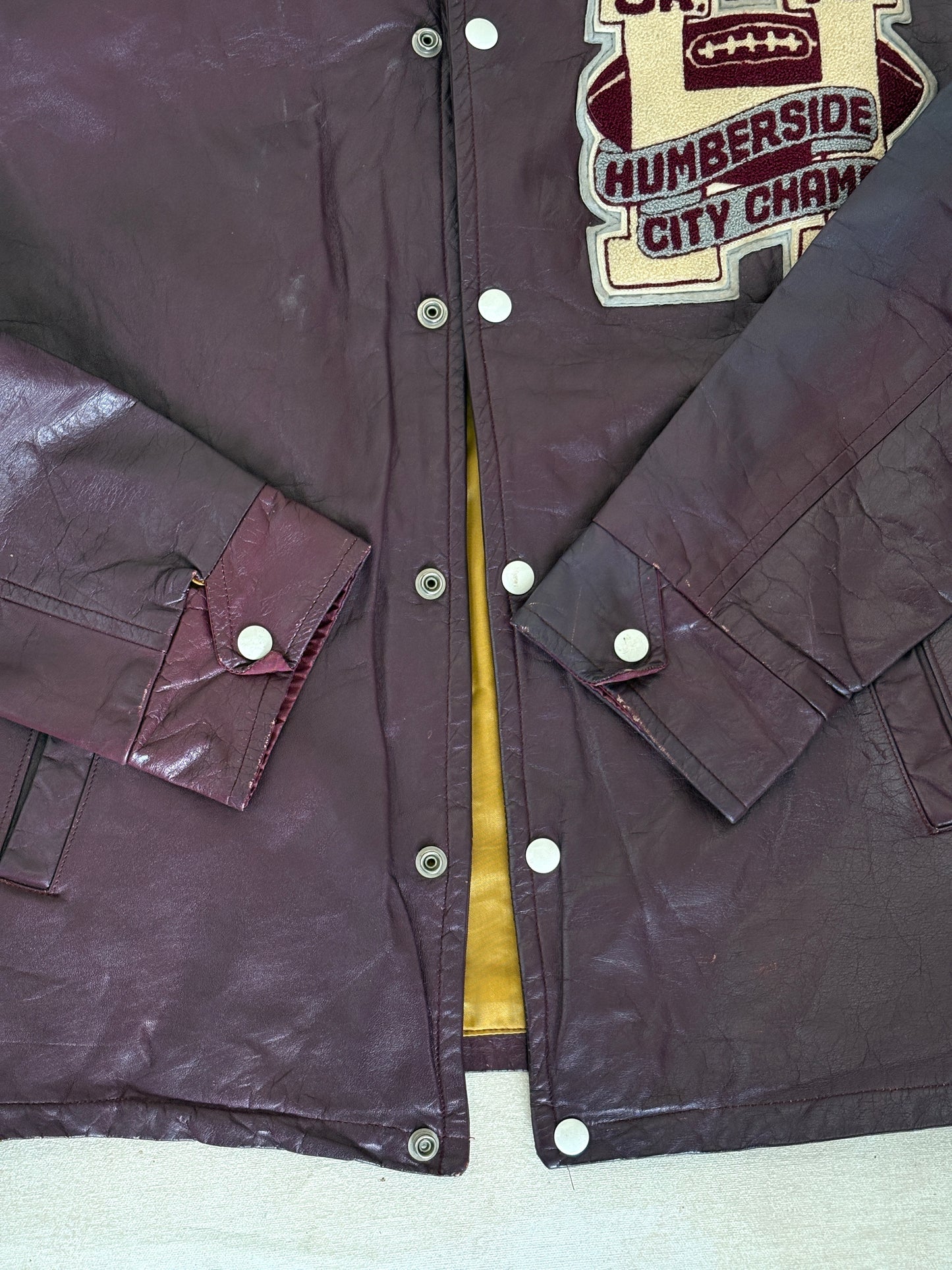 Size 42US / 52EU Vintage 1973 Humberside Collegiate Varsity Leather Jacket — Canadian High School Football — City Champs — Made in Canada