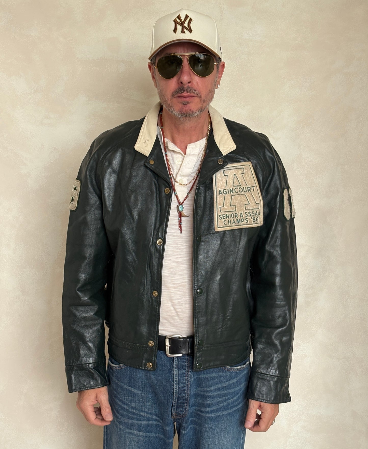 Size 44US / 54EU Vintage 1986 Agincourt Lancers Varsity Leather Jacket — Canadian High School Football — SSAAA Champions — Made in Canada
