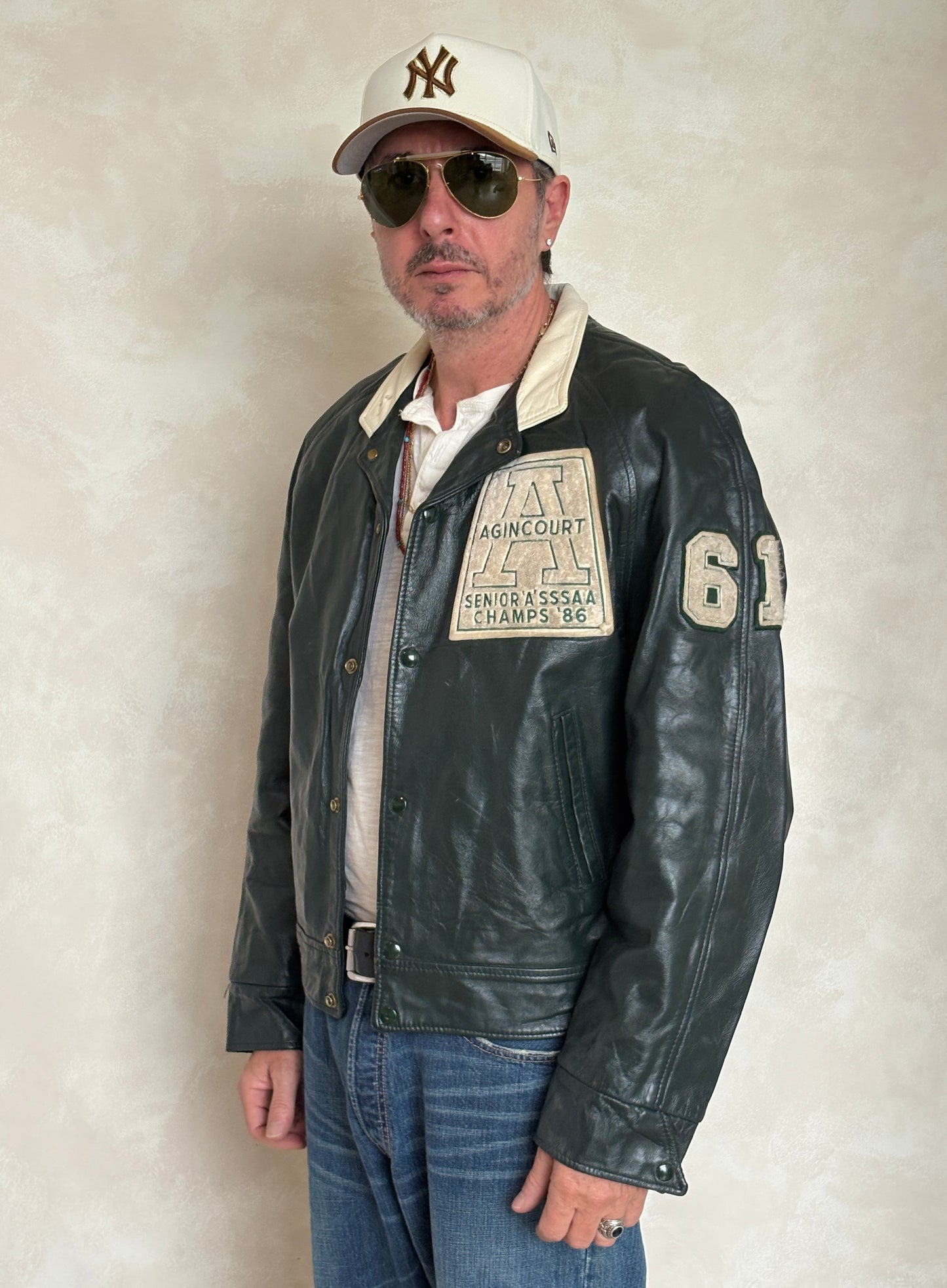 Size 44US / 54EU Vintage 1986 Agincourt Lancers Varsity Leather Jacket — Canadian High School Football — SSAAA Champions — Made in Canada