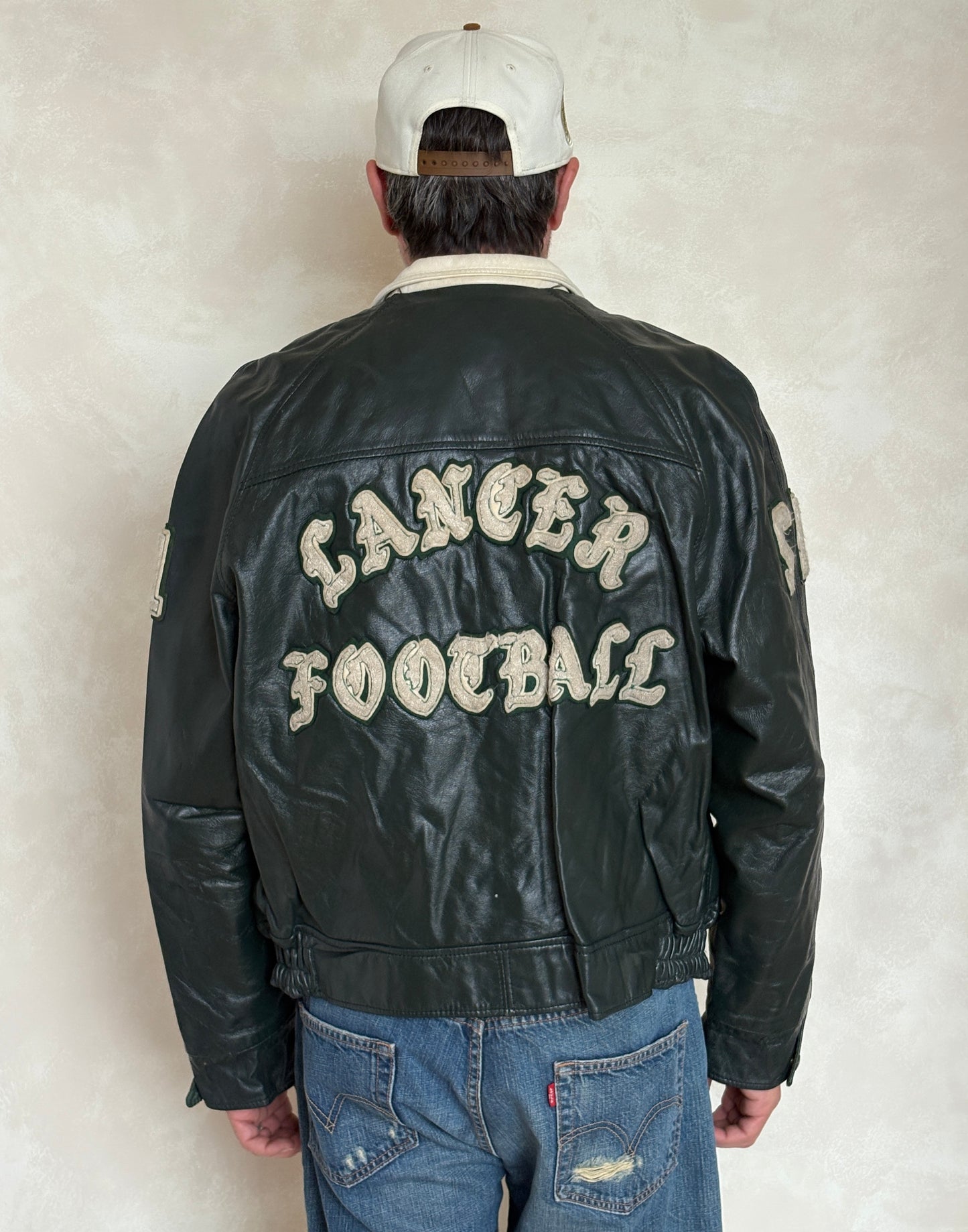 Size 44US / 54EU Vintage 1986 Agincourt Lancers Varsity Leather Jacket — Canadian High School Football — SSAAA Champions — Made in Canada