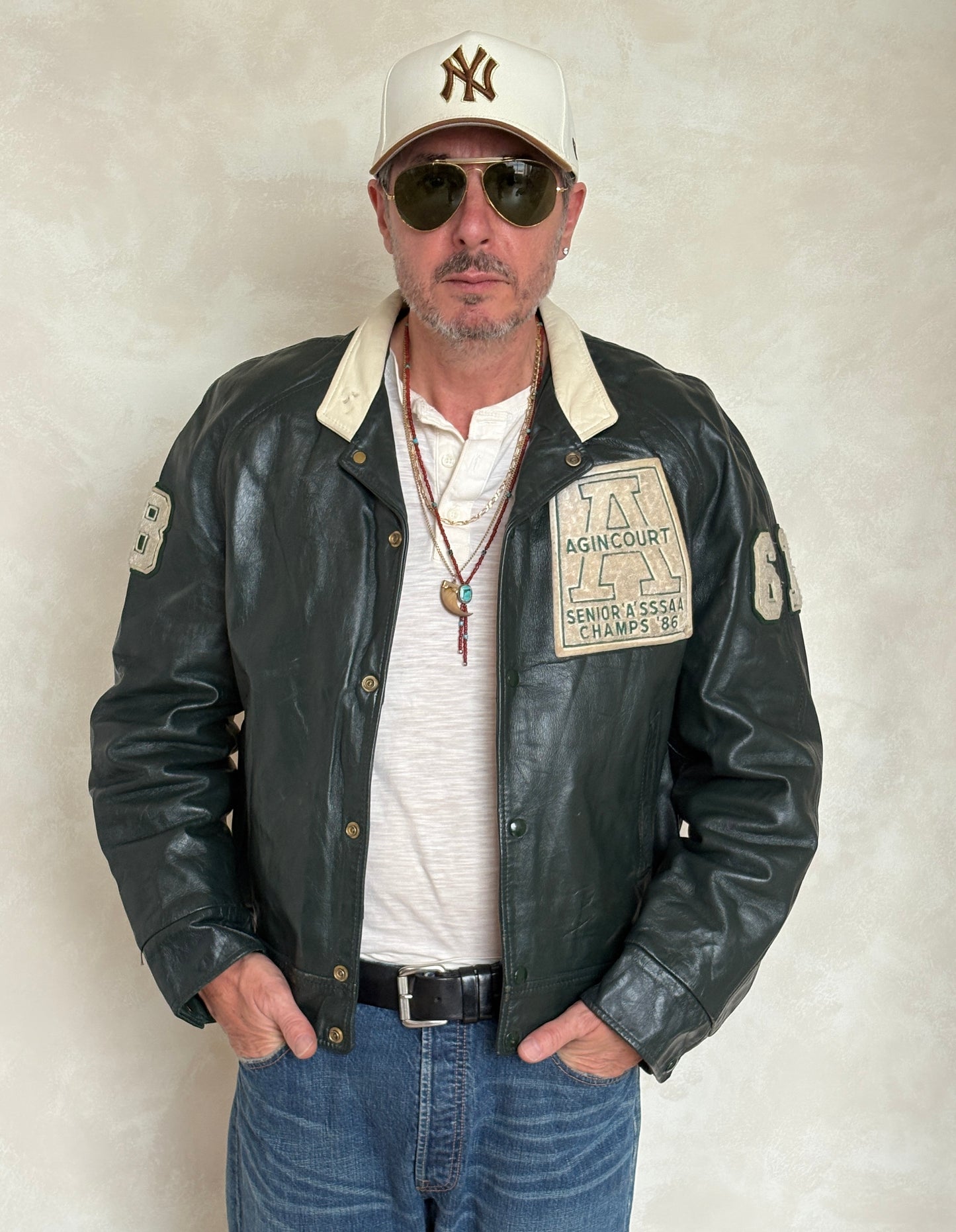 Size 44US / 54EU Vintage 1986 Agincourt Lancers Varsity Leather Jacket — Canadian High School Football — SSAAA Champions — Made in Canada
