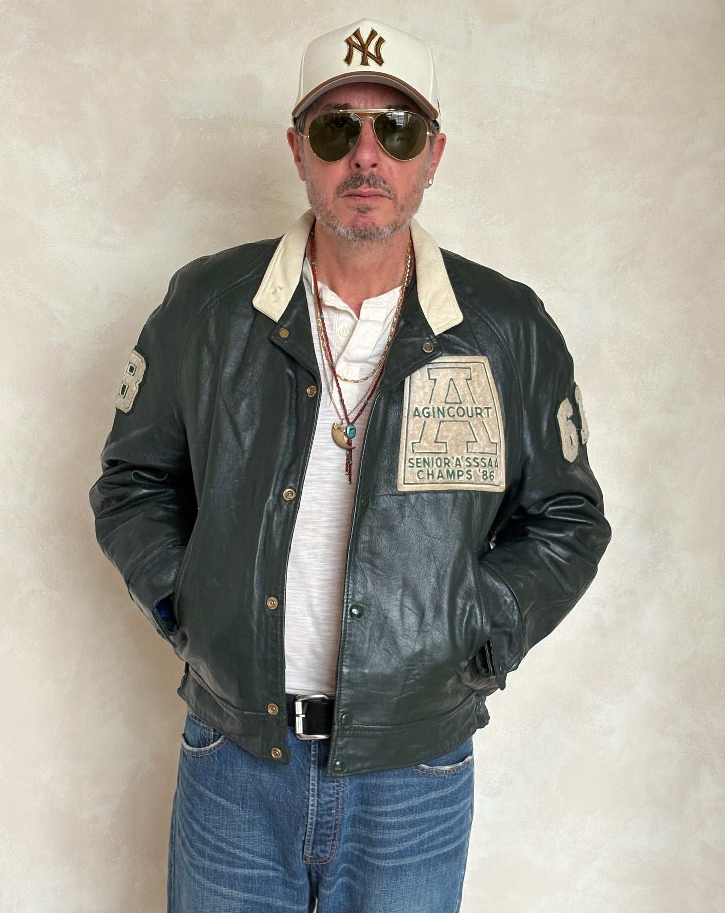 Size 44US / 54EU Vintage 1986 Agincourt Lancers Varsity Leather Jacket — Canadian High School Football — SSAAA Champions — Made in Canada