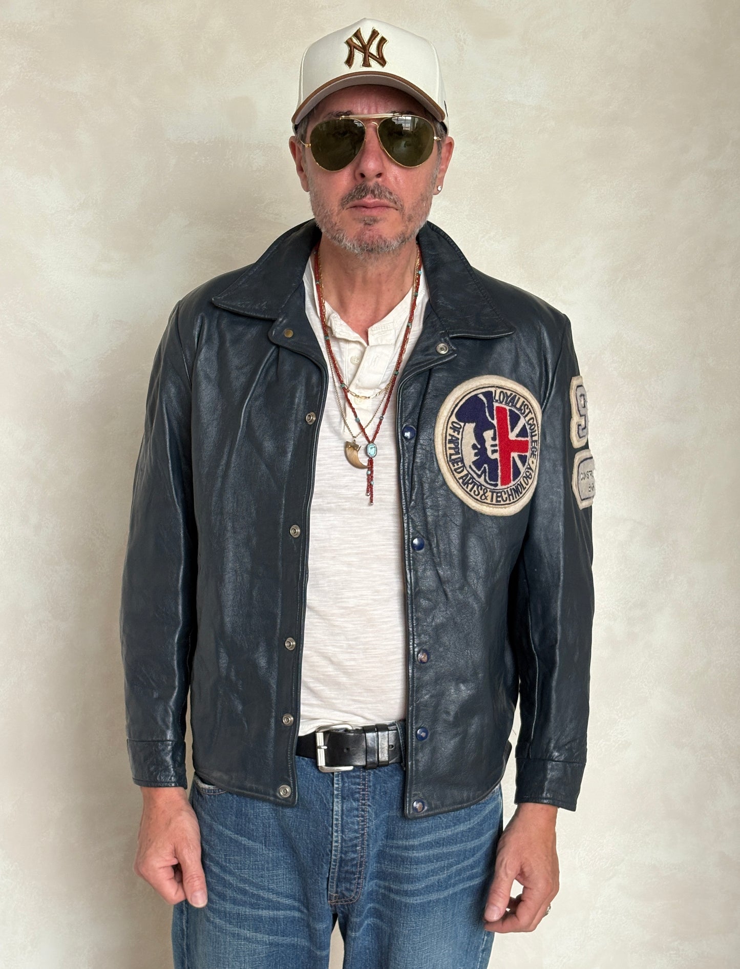 Size 42US / 52EU Vintage 1990 Loyalist College Varsity Leather Jacket — Construction Engineering Program — Made in Canada