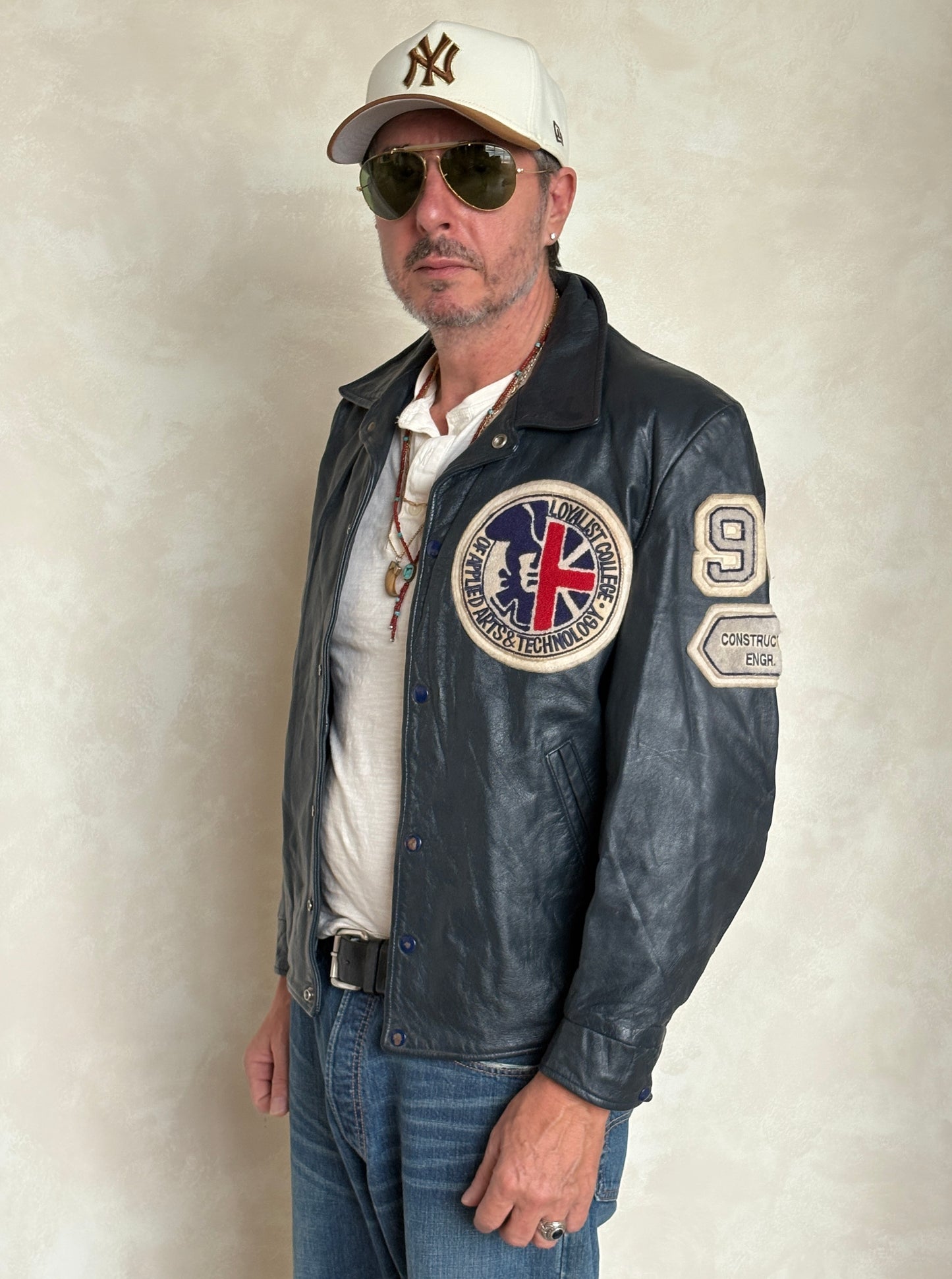 Size 42US / 52EU Vintage 1990 Loyalist College Varsity Leather Jacket — Construction Engineering Program — Made in Canada