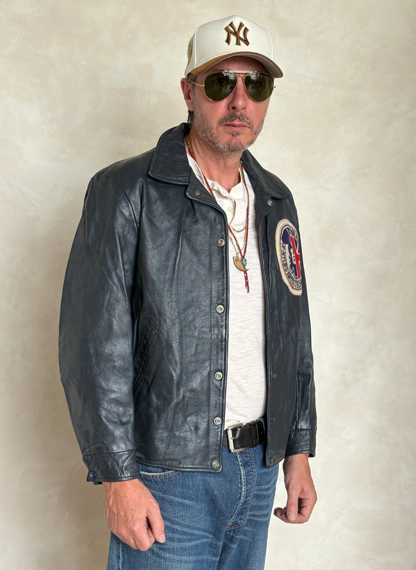 Size 42US / 52EU Vintage 1990 Loyalist College Varsity Leather Jacket — Construction Engineering Program — Made in Canada