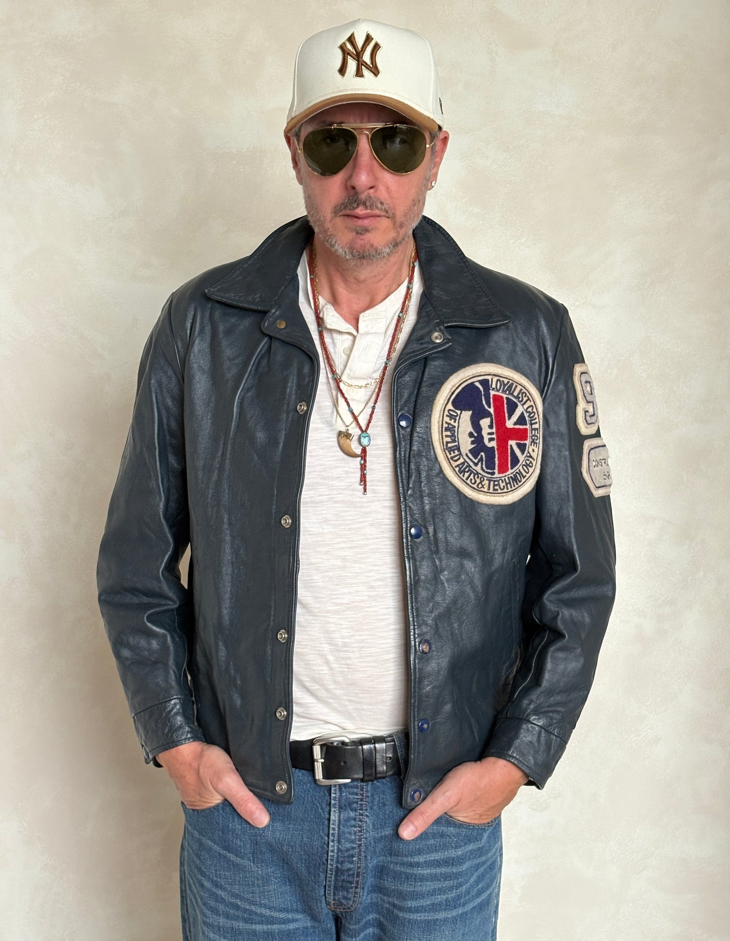 Size 42US / 52EU Vintage 1990 Loyalist College Varsity Leather Jacket — Construction Engineering Program — Made in Canada
