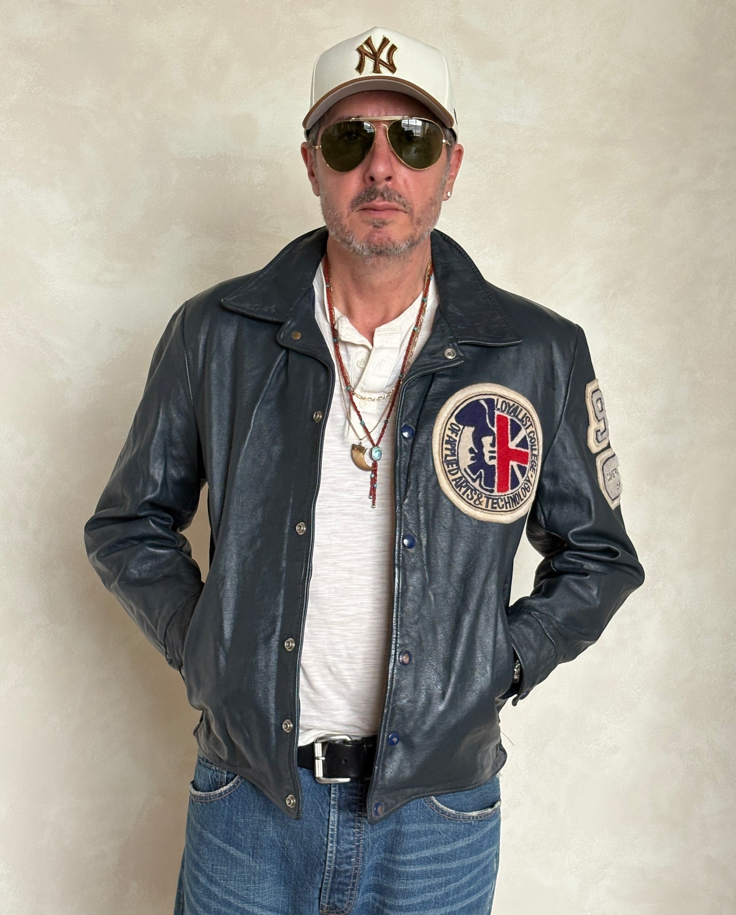Size 42US / 52EU Vintage 1990 Loyalist College Varsity Leather Jacket — Construction Engineering Program — Made in Canada