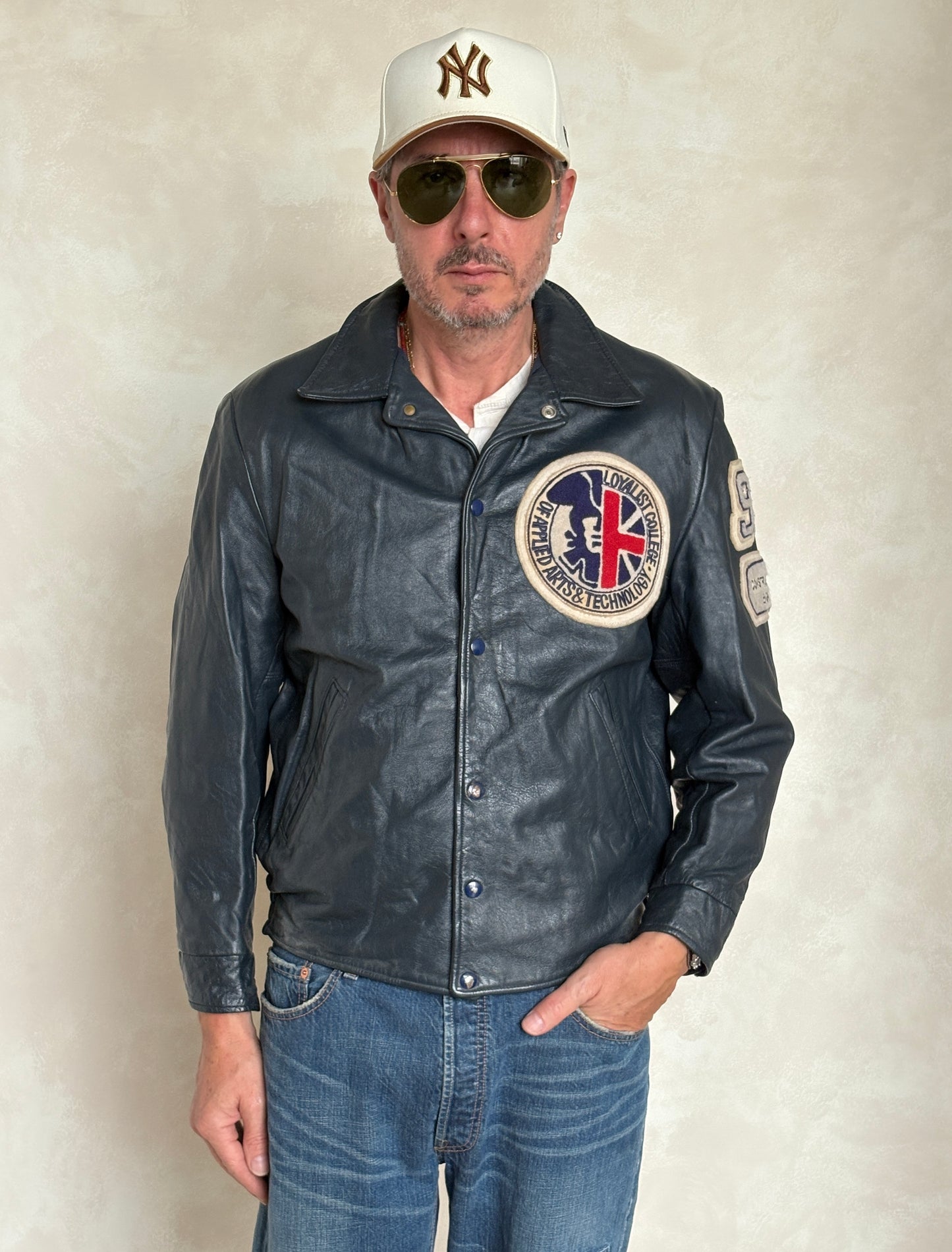Size 42US / 52EU Vintage 1990 Loyalist College Varsity Leather Jacket — Construction Engineering Program — Made in Canada
