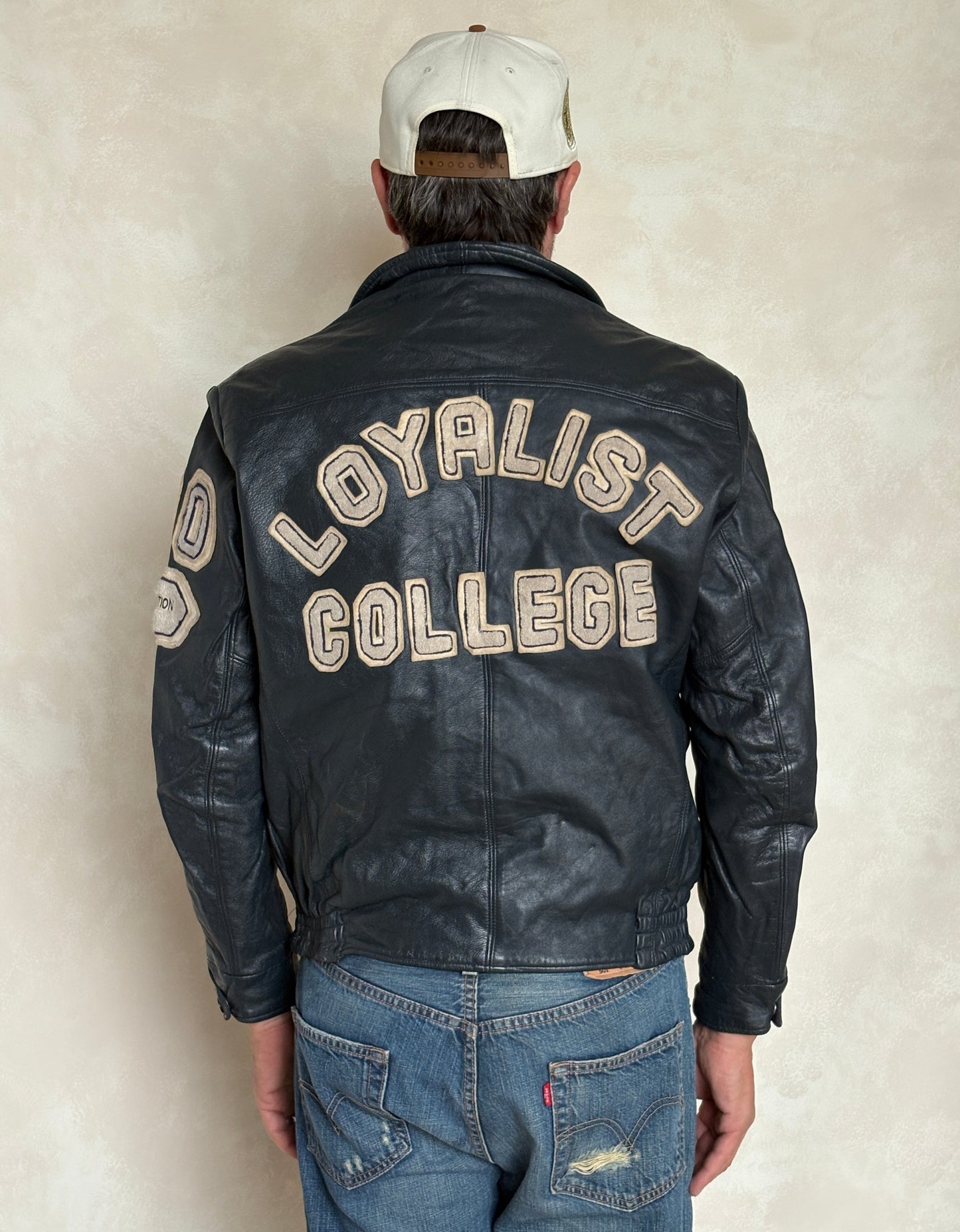 Size 42US / 52EU Vintage 1990 Loyalist College Varsity Leather Jacket — Construction Engineering Program — Made in Canada
