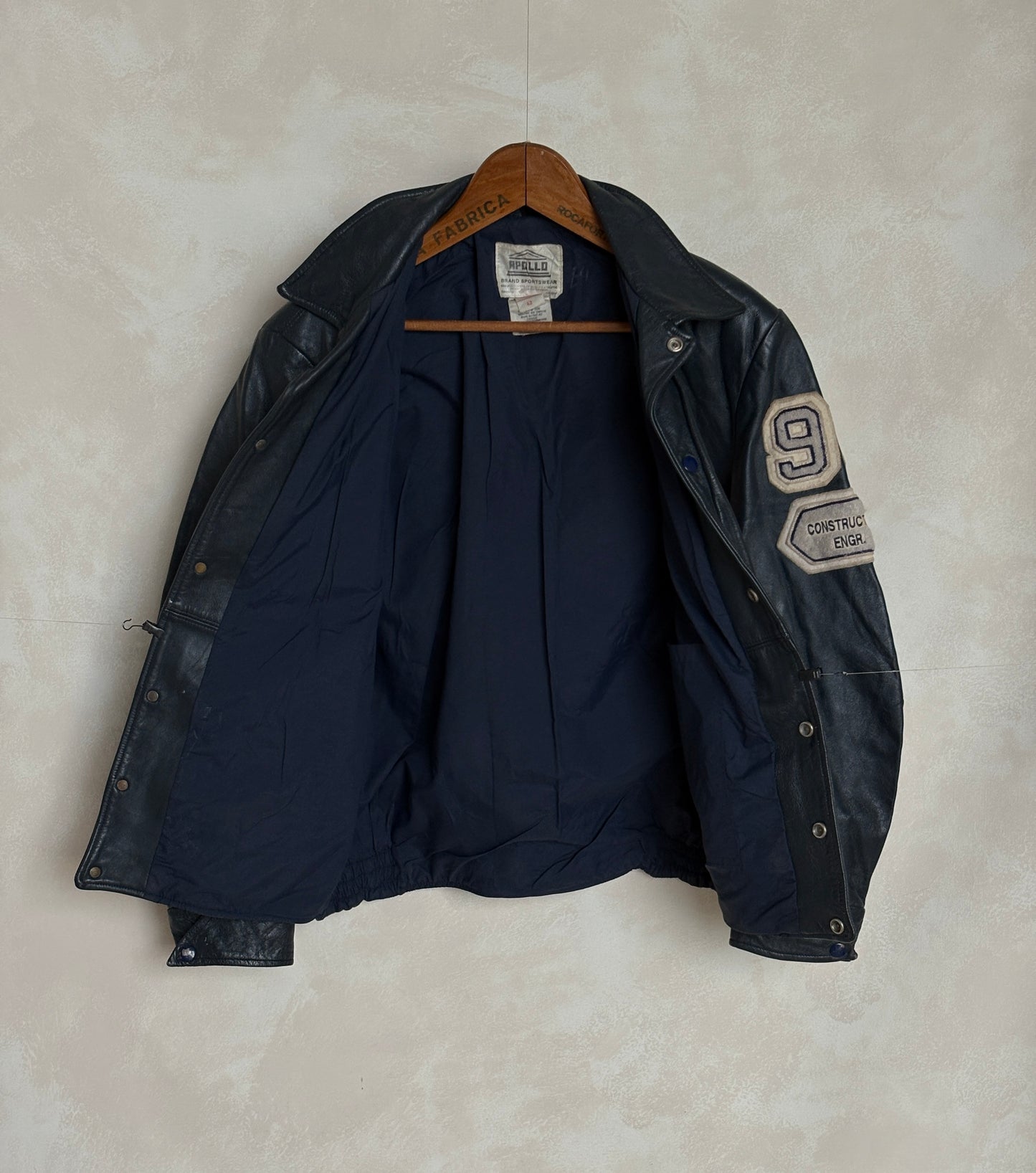 Size 42US / 52EU Vintage 1990 Loyalist College Varsity Leather Jacket — Construction Engineering Program — Made in Canada