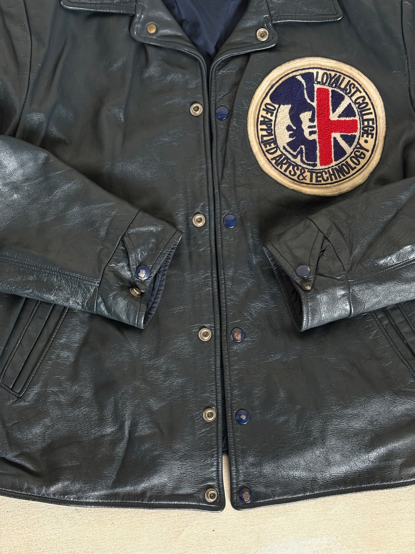 Size 42US / 52EU Vintage 1990 Loyalist College Varsity Leather Jacket — Construction Engineering Program — Made in Canada