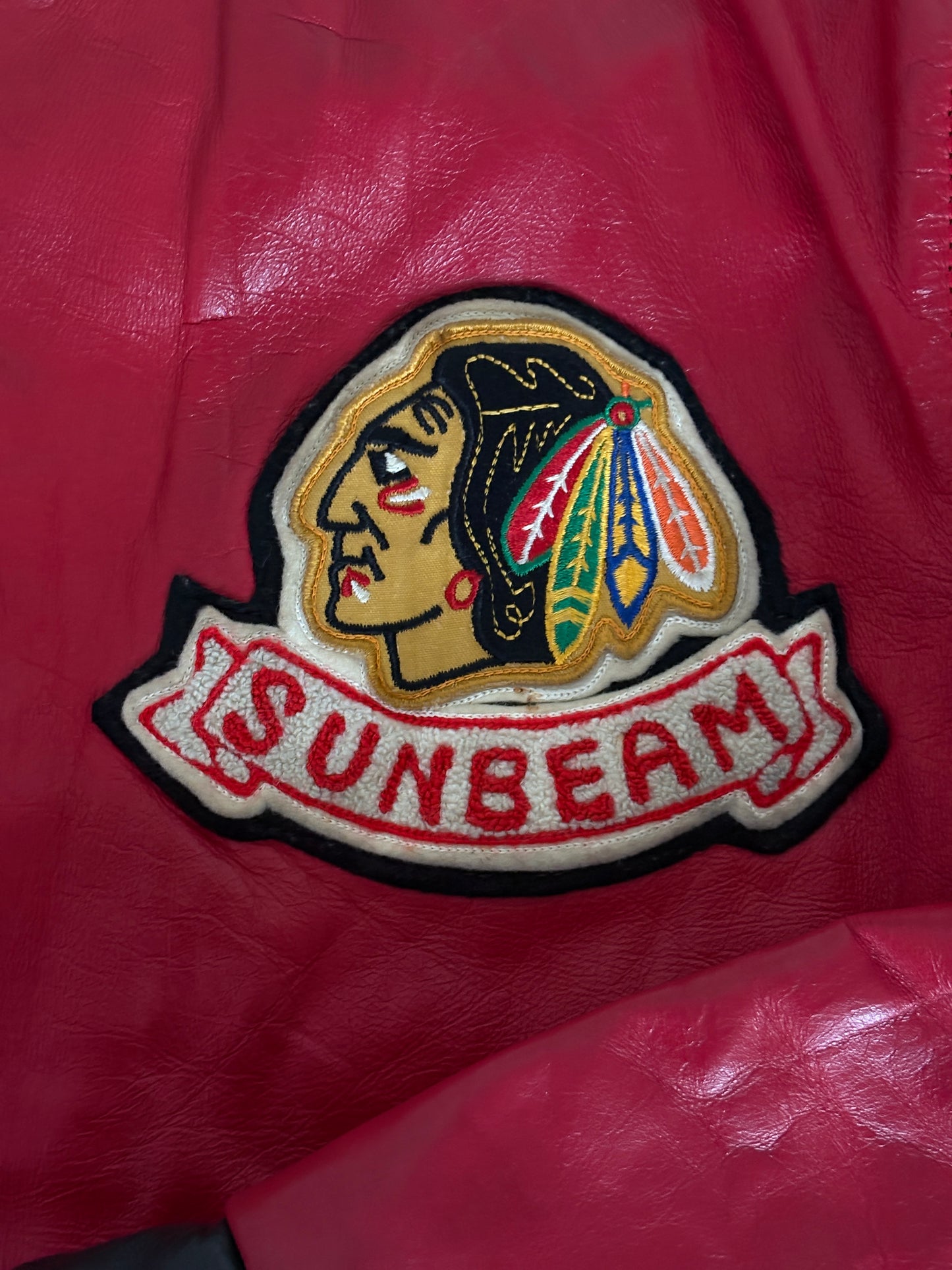 Size 42US / 52EU Vintage 1970s Sunbeam Varsity Leather Jacket — Red & Black Canadian Sports Bomber —