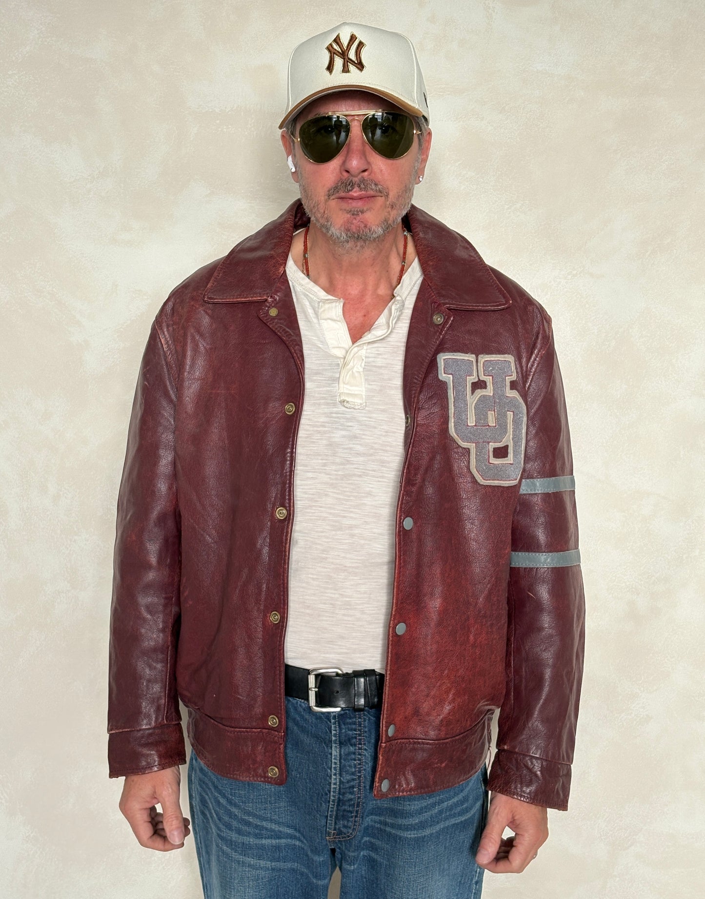 Size 44US / 54EU Vintage University of Ottawa Varsity Jacket — Maroon Leather Bomber — Canadian College Jacket 1970s