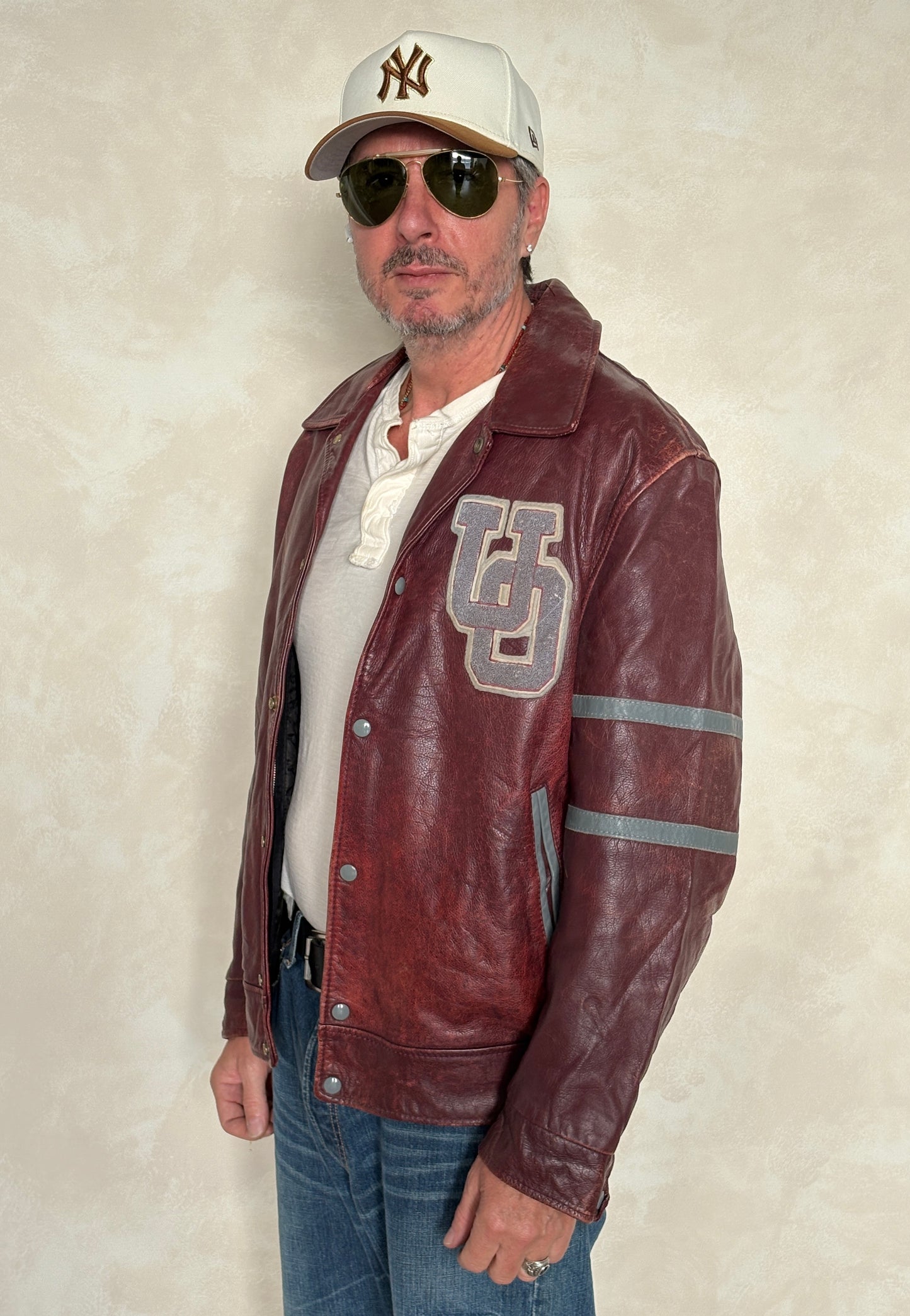 Size 44US / 54EU Vintage University of Ottawa Varsity Jacket — Maroon Leather Bomber — Canadian College Jacket 1970s