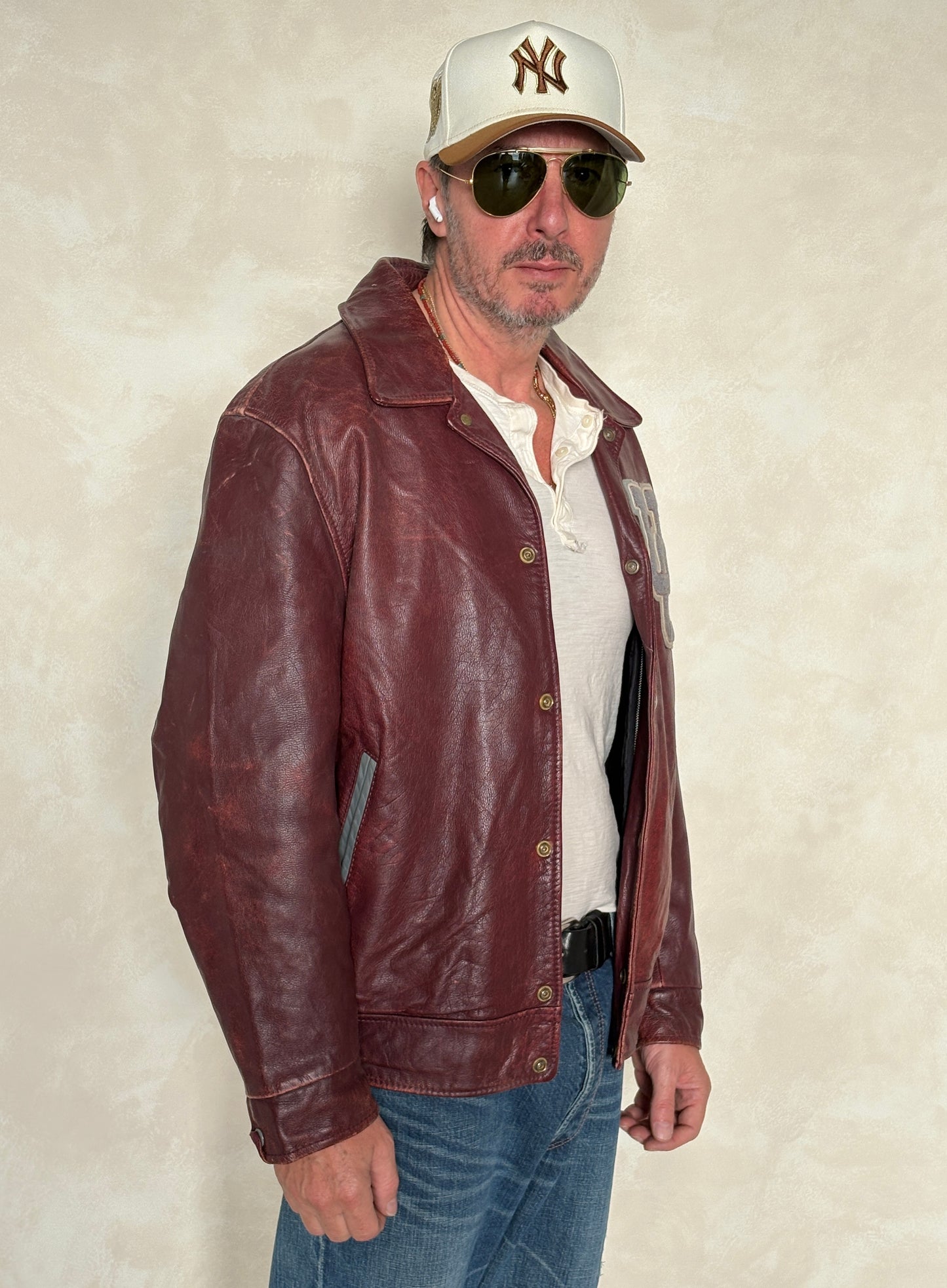 Size 44US / 54EU Vintage University of Ottawa Varsity Jacket — Maroon Leather Bomber — Canadian College Jacket 1970s