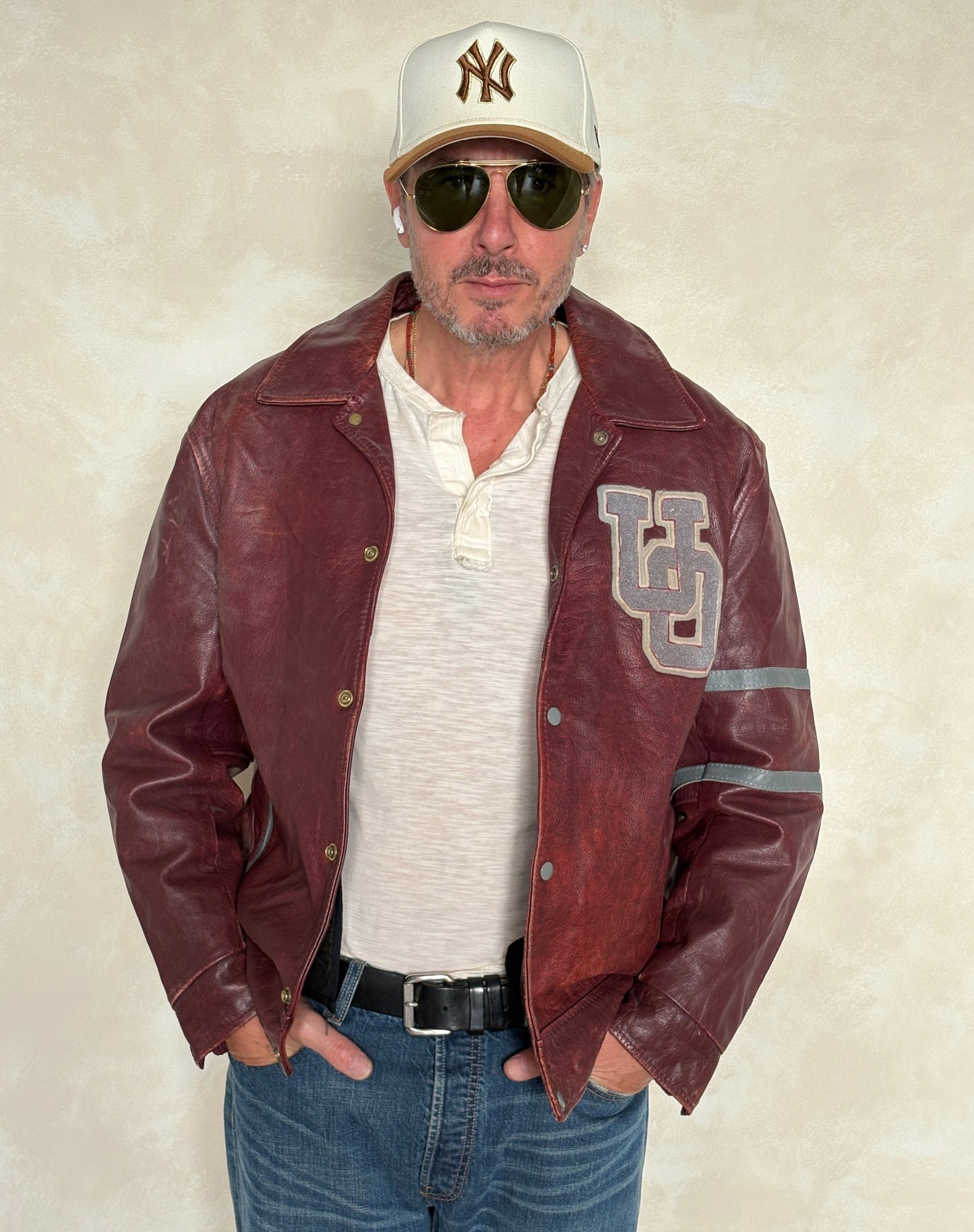 Size 44US / 54EU Vintage University of Ottawa Varsity Jacket — Maroon Leather Bomber — Canadian College Jacket 1970s